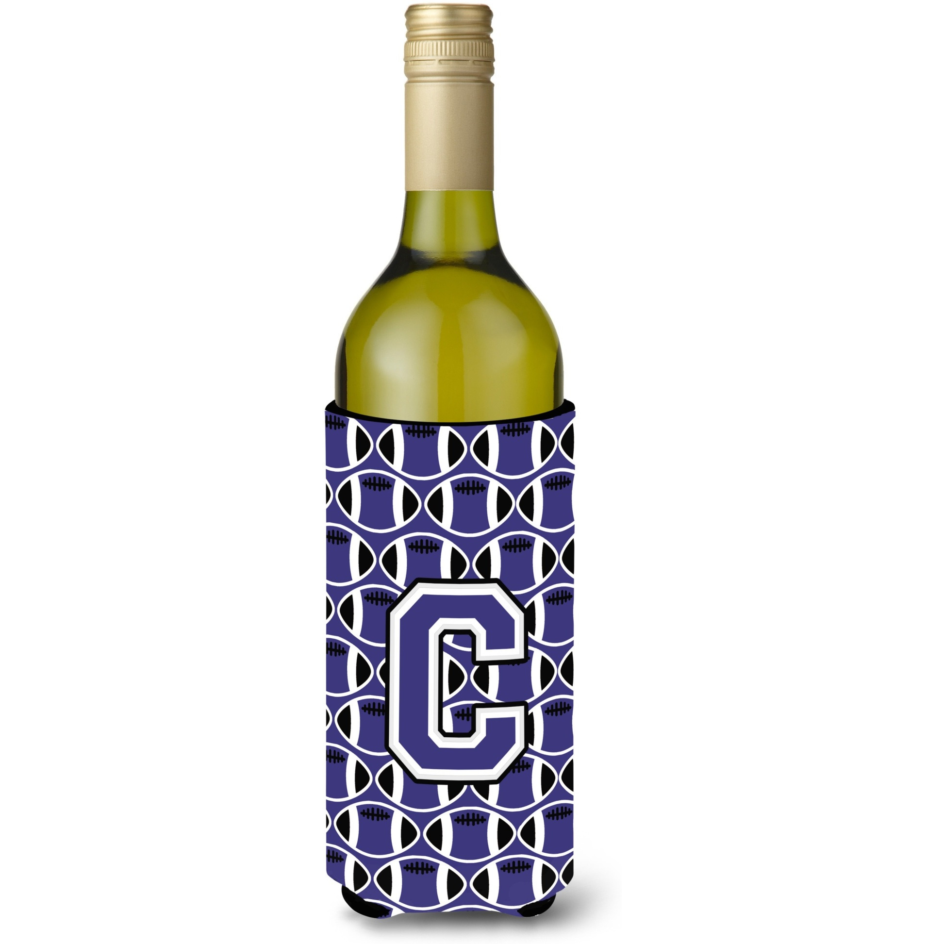 Letter C Football Purple and White Wine Bottle Beverage Insulator Hugger CJ1068-CLITERK