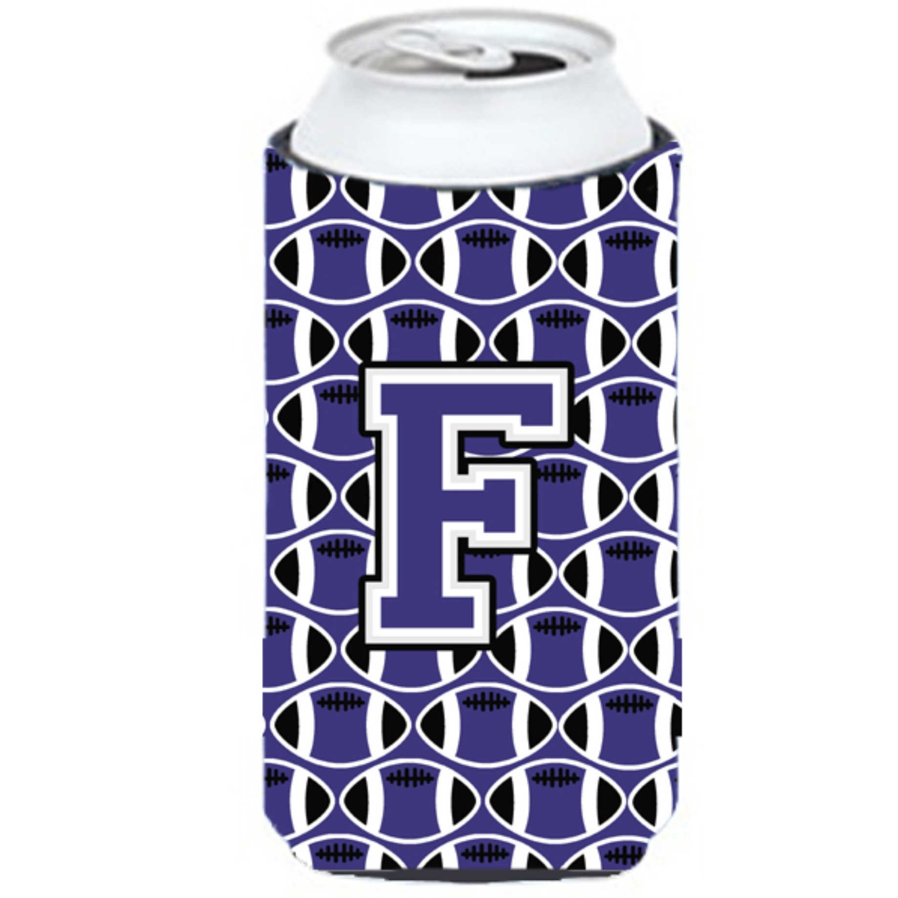 Letter F Football Purple and White Tall Boy Beverage Insulator Hugger CJ1068-FTBC