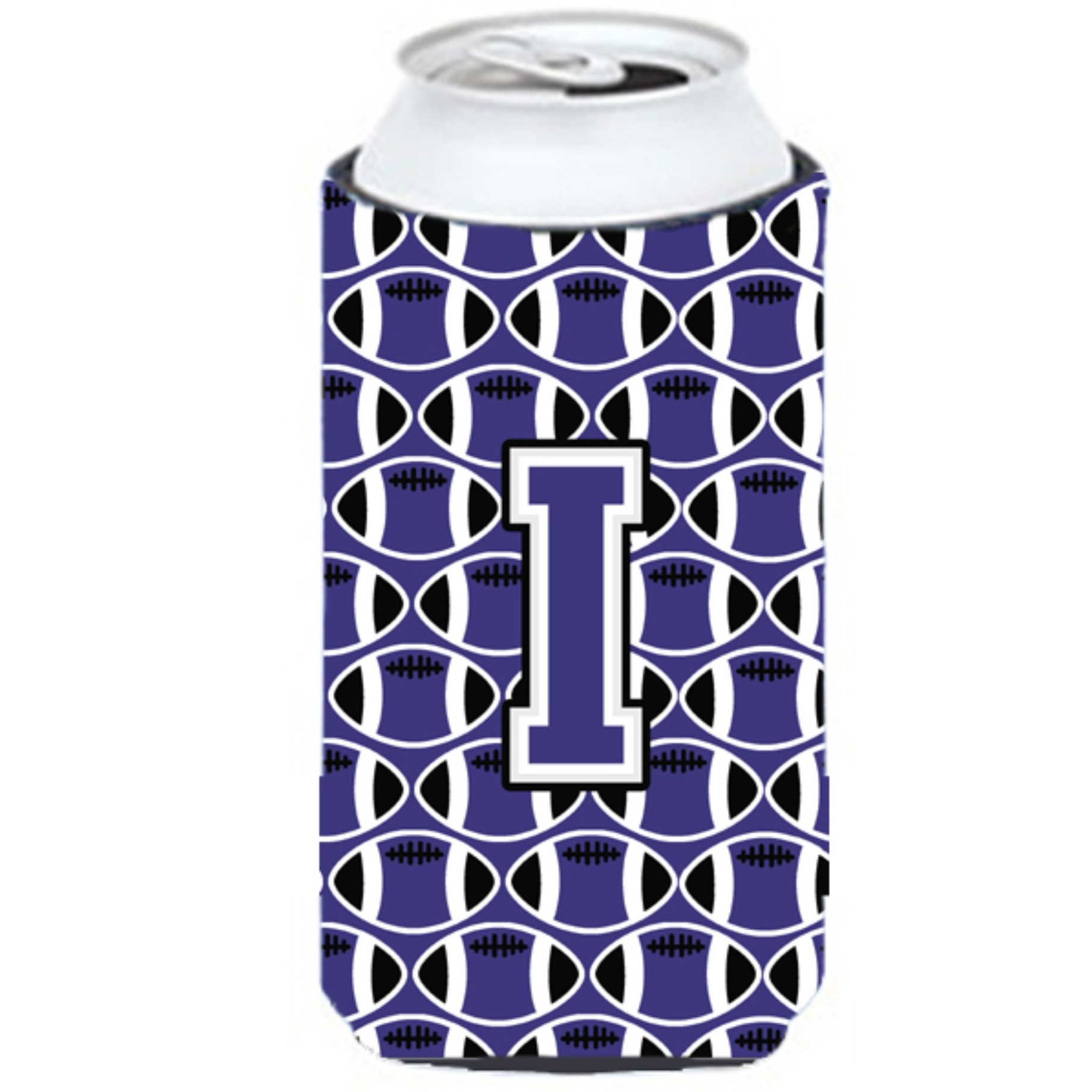 Letter I Football Purple and White Tall Boy Beverage Insulator Hugger CJ1068-ITBC