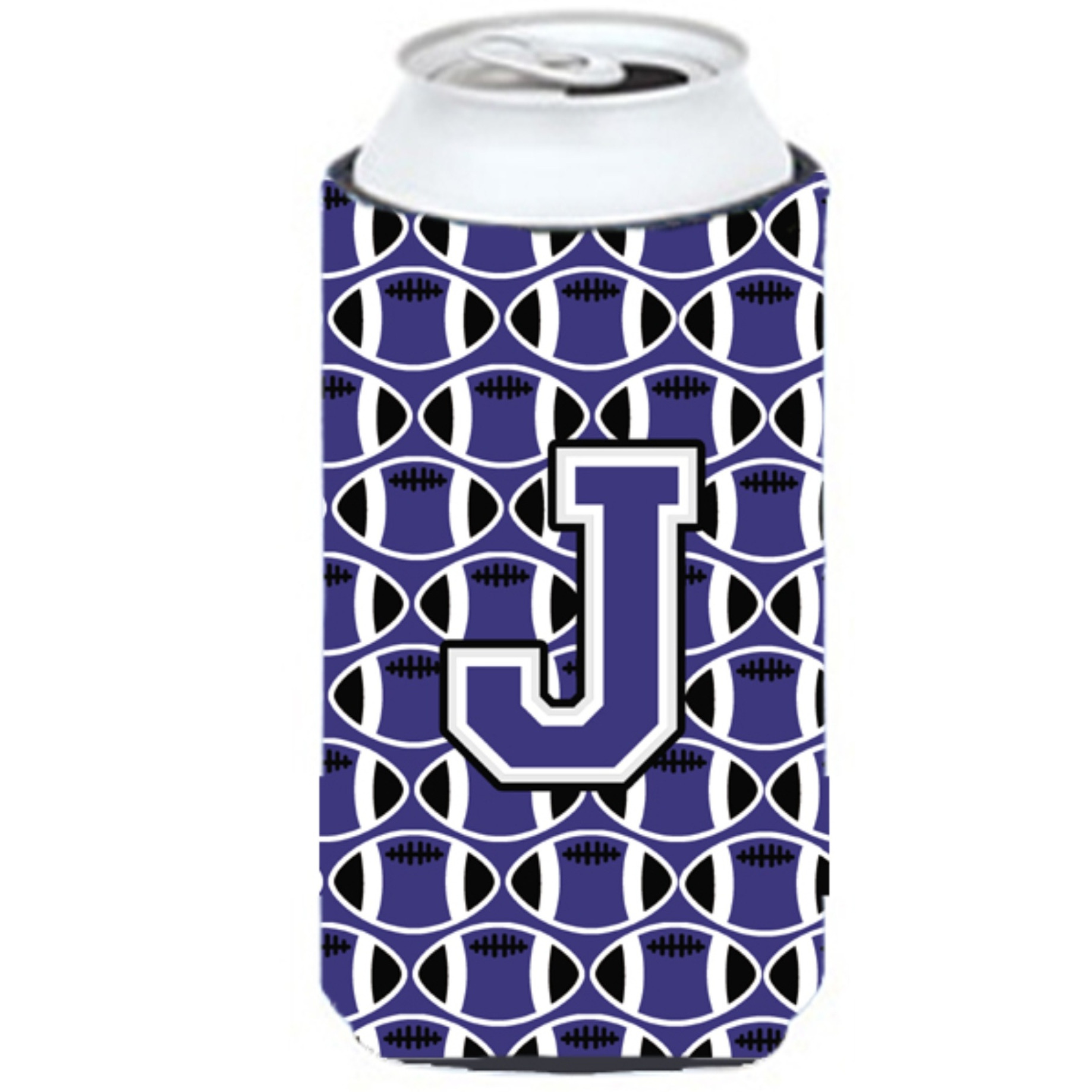 Letter J Football Purple and White Tall Boy Beverage Insulator Hugger CJ1068-JTBC