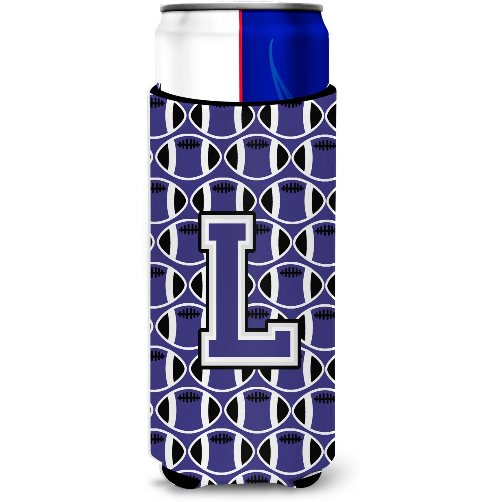 Letter L Football Purple and White Ultra Beverage Insulators for slim cans CJ1068-LMUK