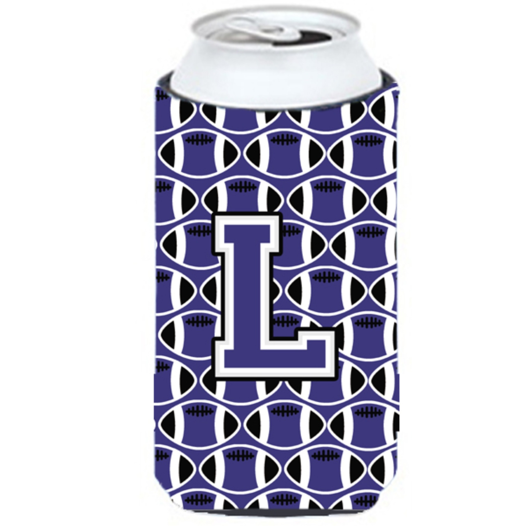 Letter L Football Purple and White Tall Boy Beverage Insulator Hugger CJ1068-LTBC