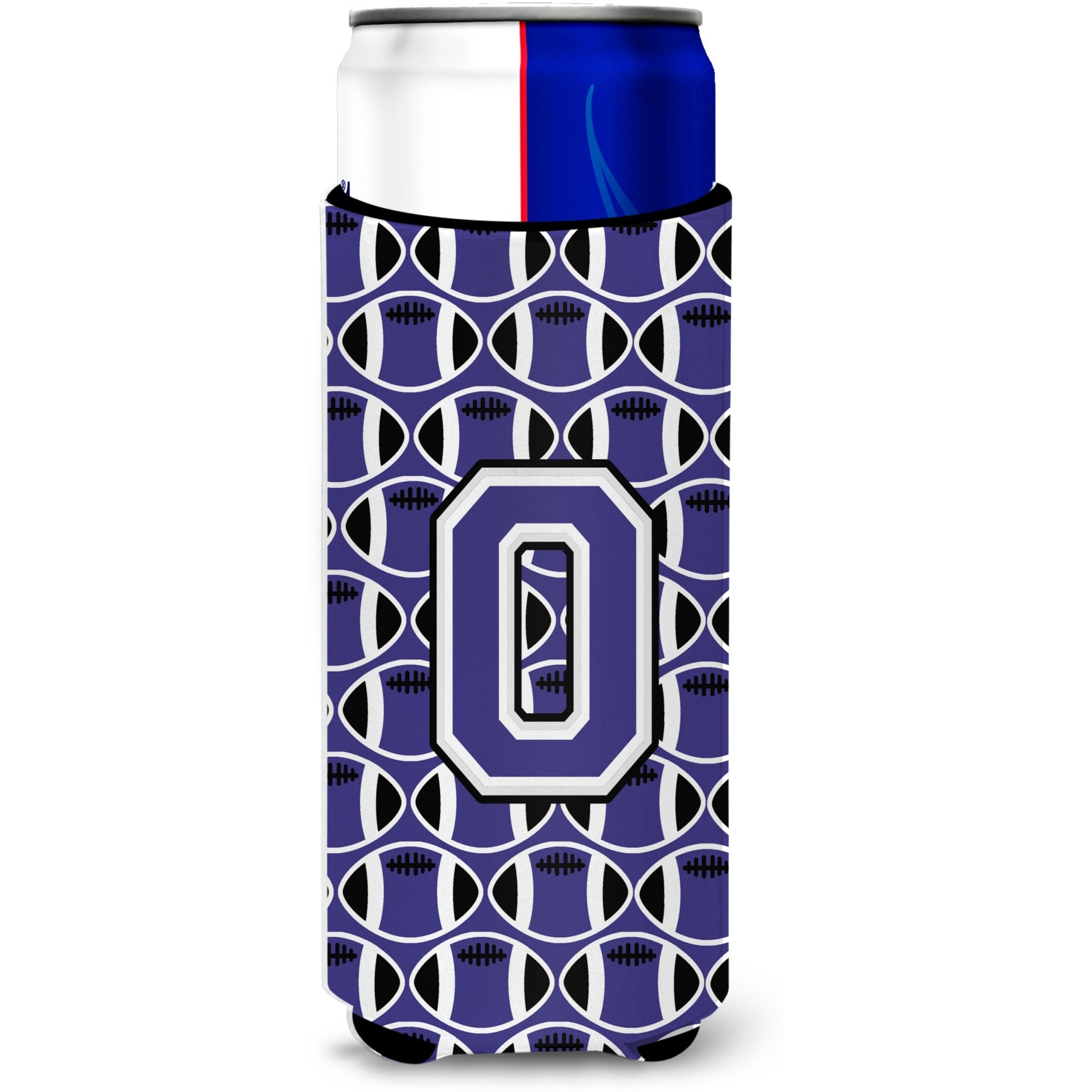 Letter O Football Purple and White Ultra Beverage Insulators for slim cans CJ1068-OMUK