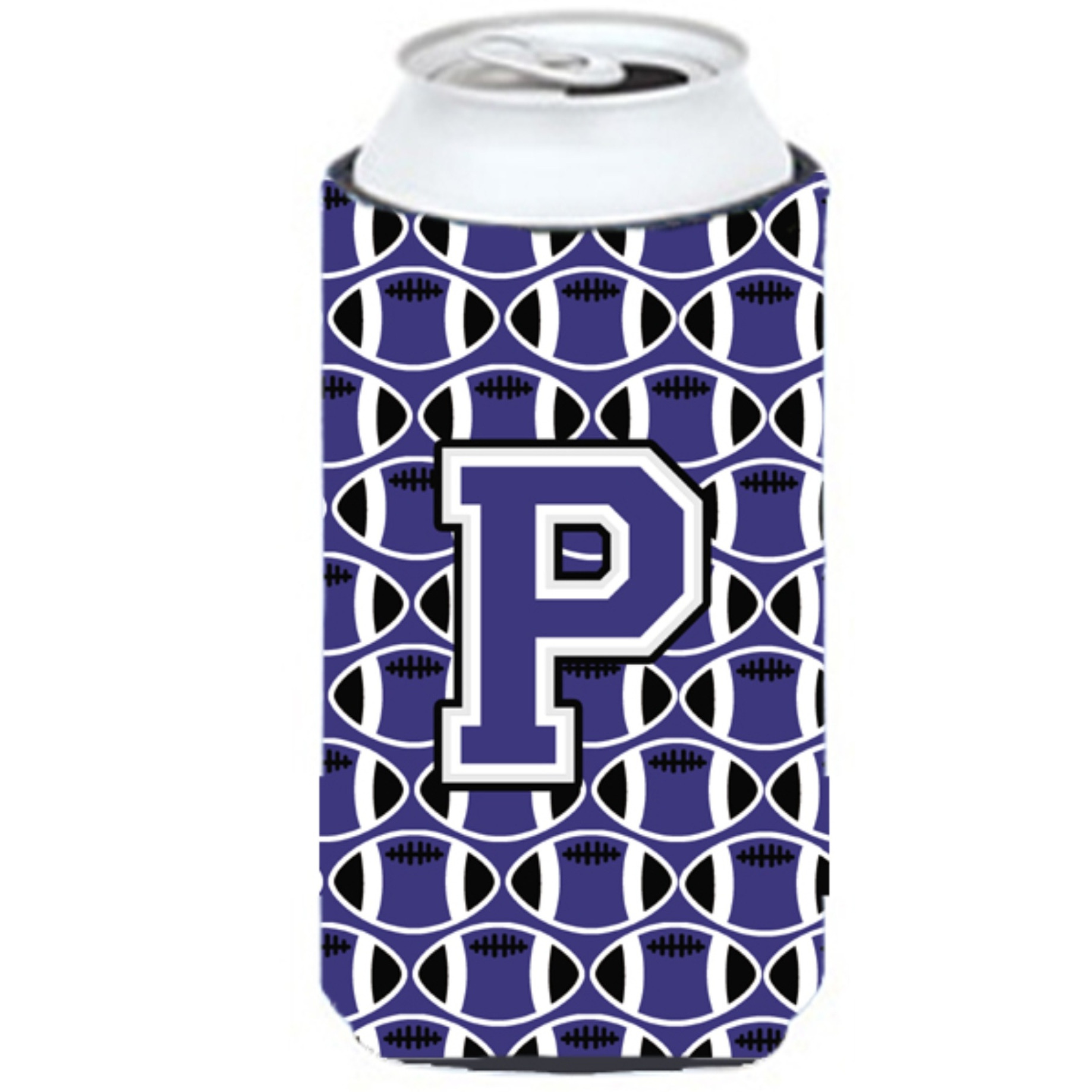 Letter P Football Purple and White Tall Boy Beverage Insulator Hugger CJ1068-PTBC
