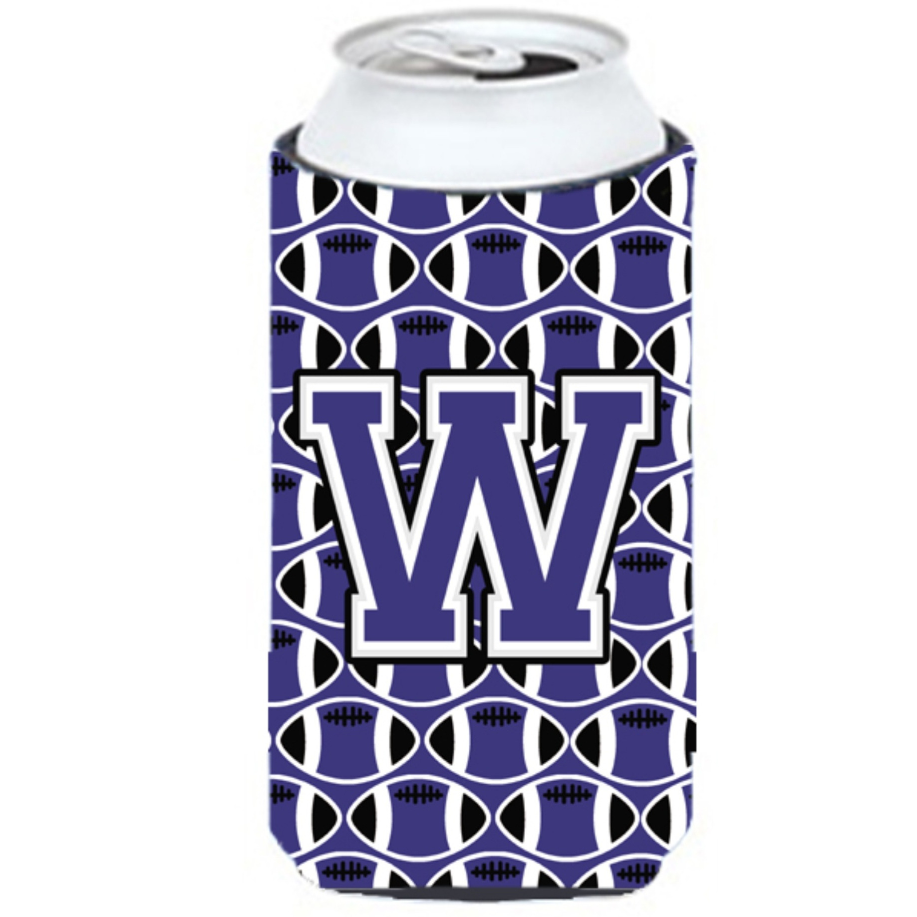 Letter W Football Purple and White Tall Boy Beverage Insulator Hugger CJ1068-WTBC