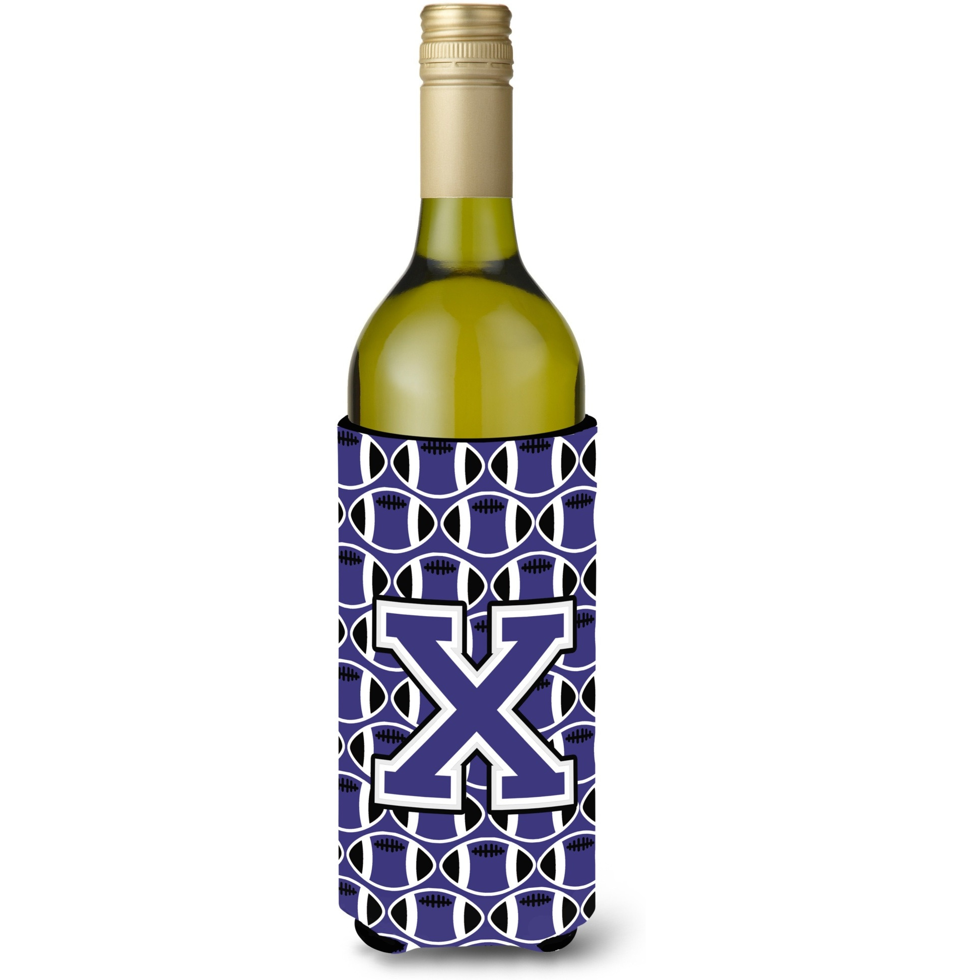 Letter X Football Purple and White Wine Bottle Beverage Insulator Hugger CJ1068-XLITERK