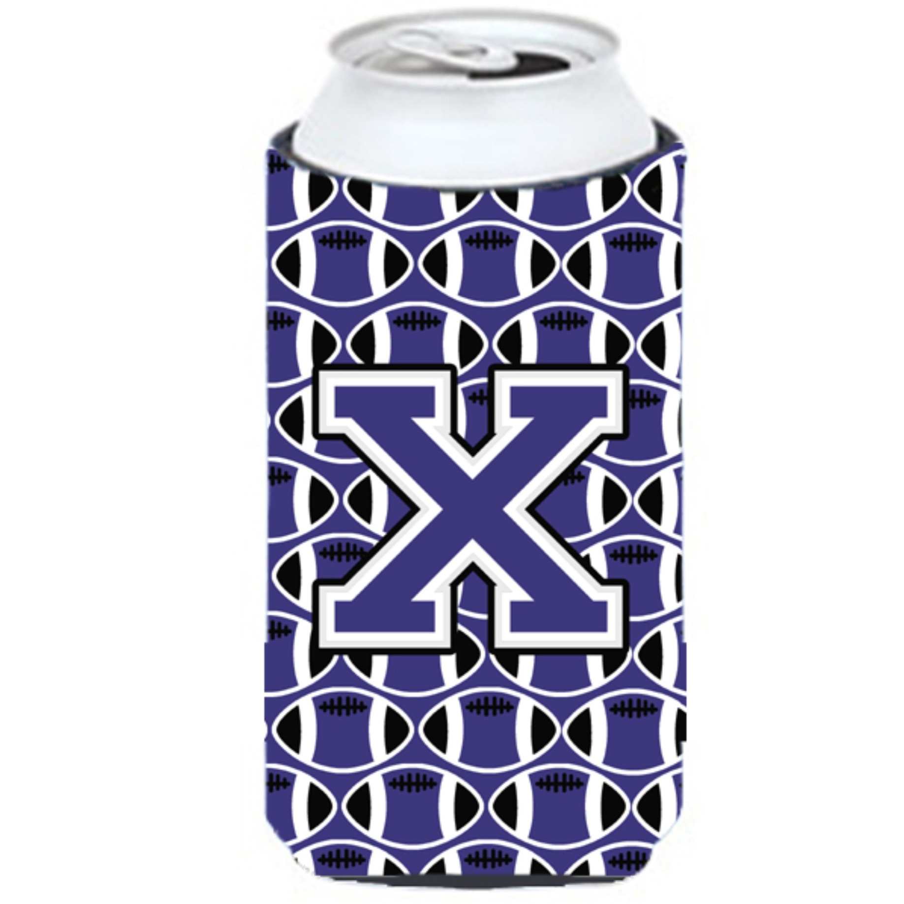 Letter X Football Purple and White Tall Boy Beverage Insulator Hugger CJ1068-XTBC