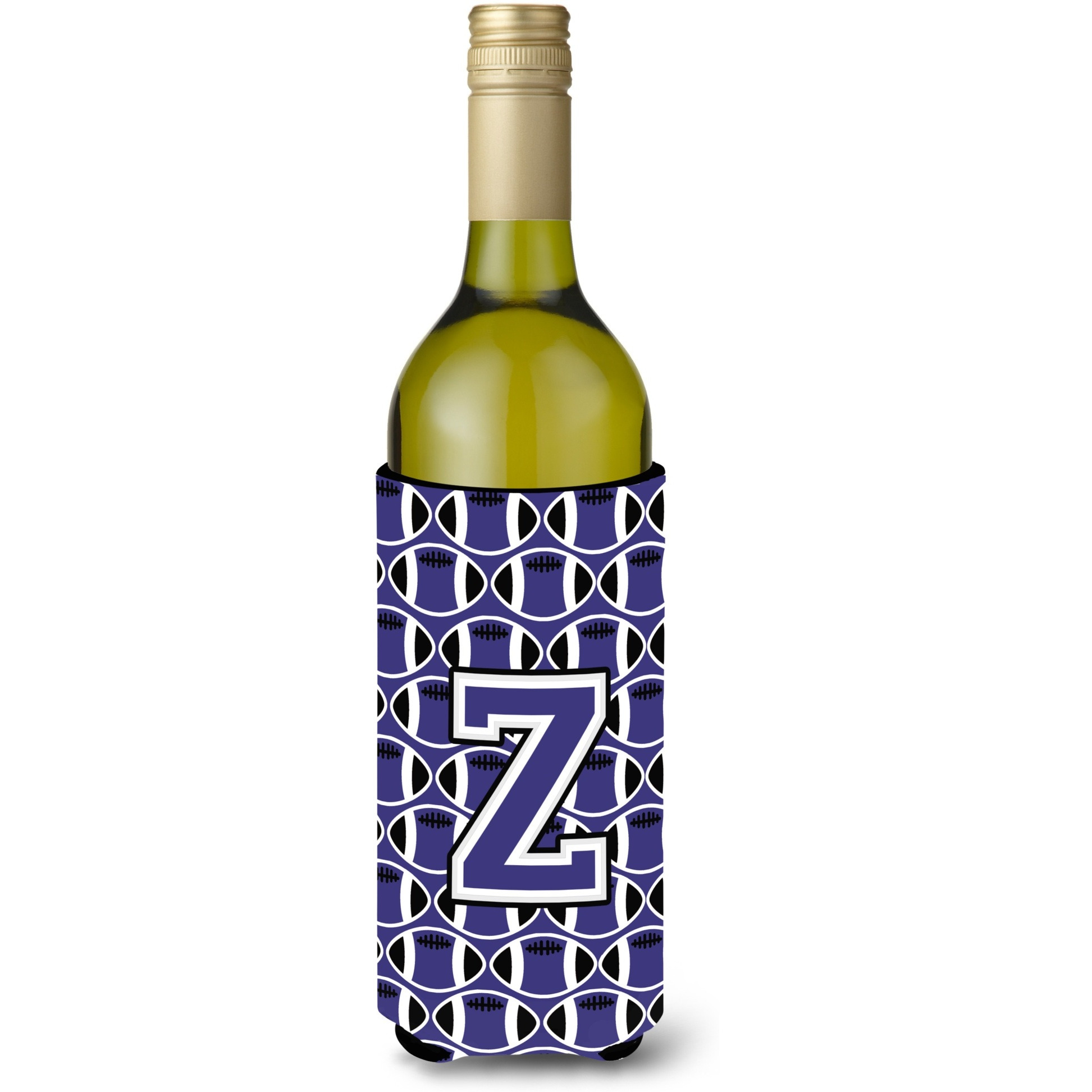 Letter Z Football Purple and White Wine Bottle Beverage Insulator Hugger CJ1068-ZLITERK