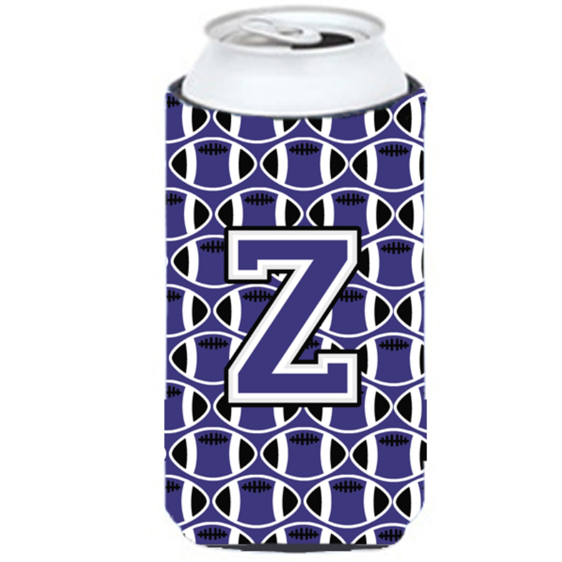 Letter Z Football Purple and White Tall Boy Beverage Insulator Hugger CJ1068-ZTBC