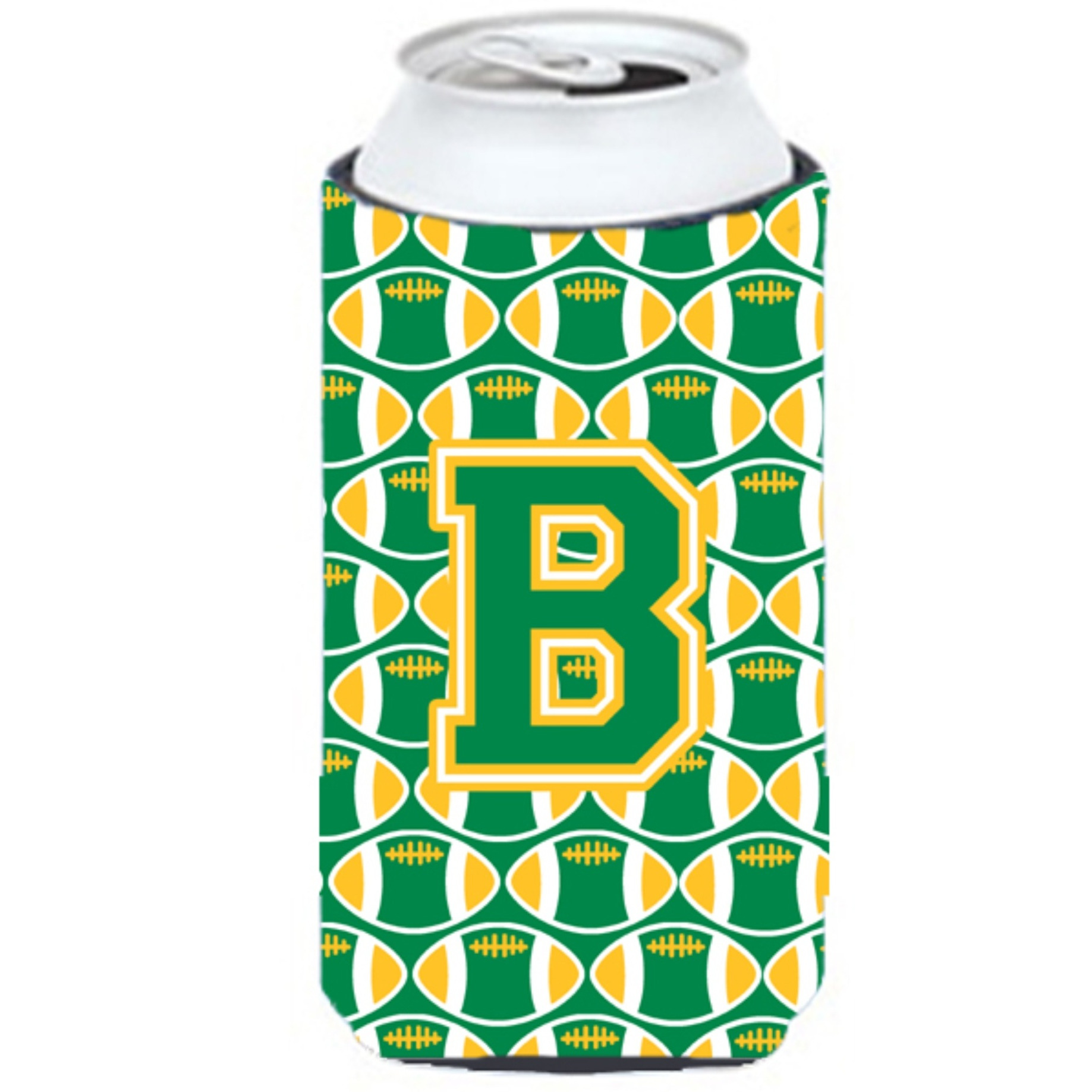 Letter B Football Green and Gold Tall Boy Beverage Insulator Hugger CJ1069-BTBC