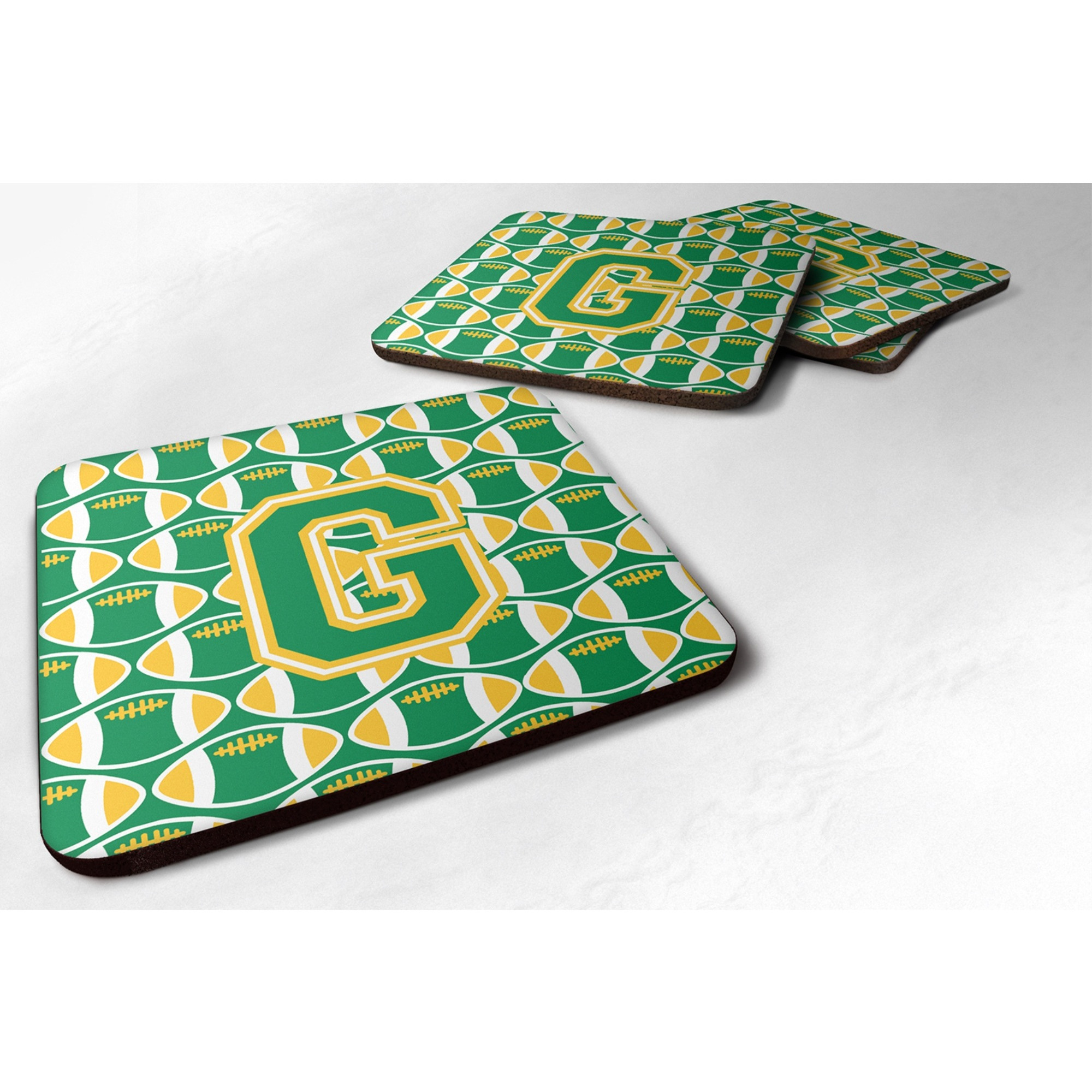 &quotCaroline's Treasures CJ1069-GFC Letter G Football Green and Gold Foam Coaster (Set of 4), 3.5"", Multicolor"