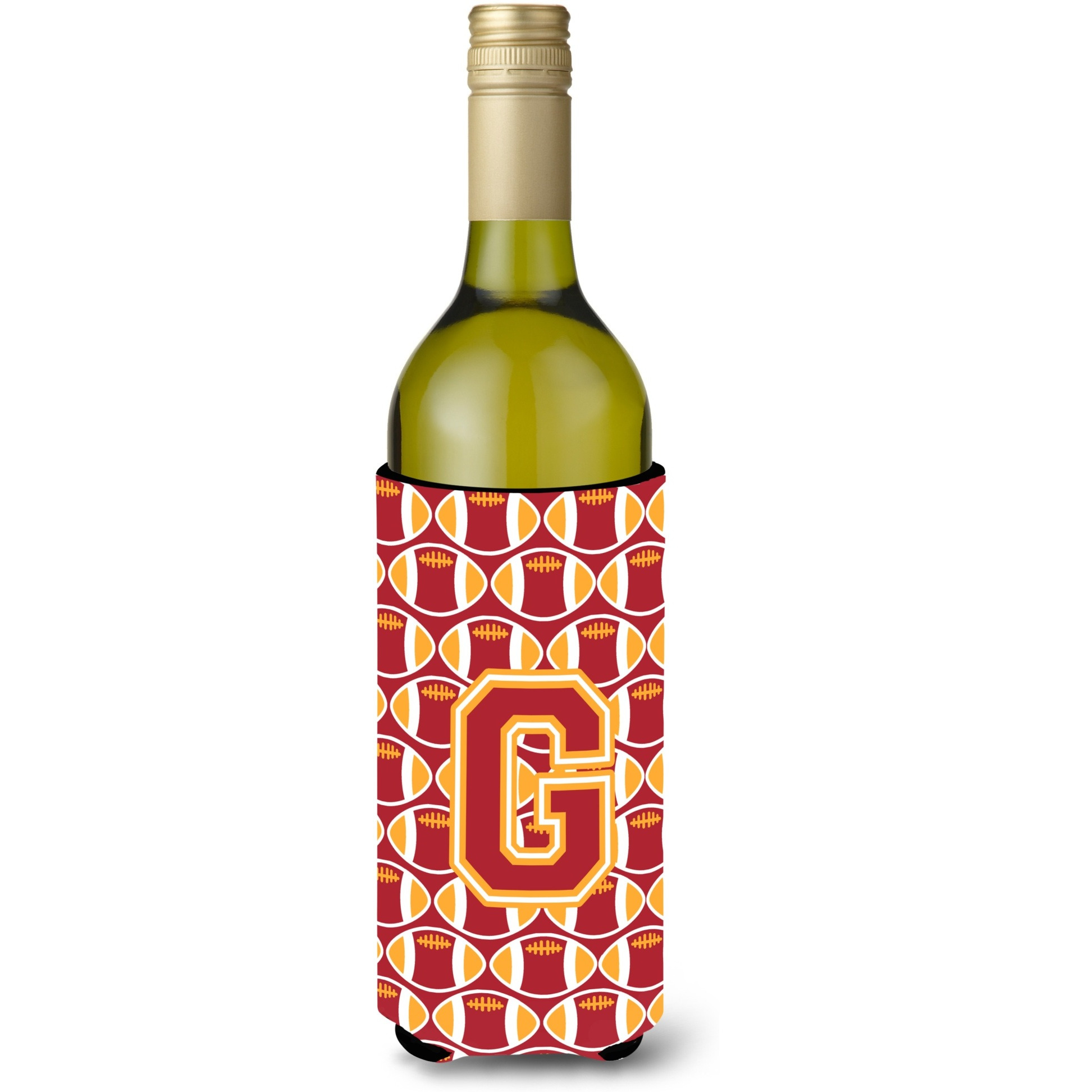 Letter G Football Cardinal and Gold Wine Bottle Beverage Insulator Hugger CJ1070-GLITERK