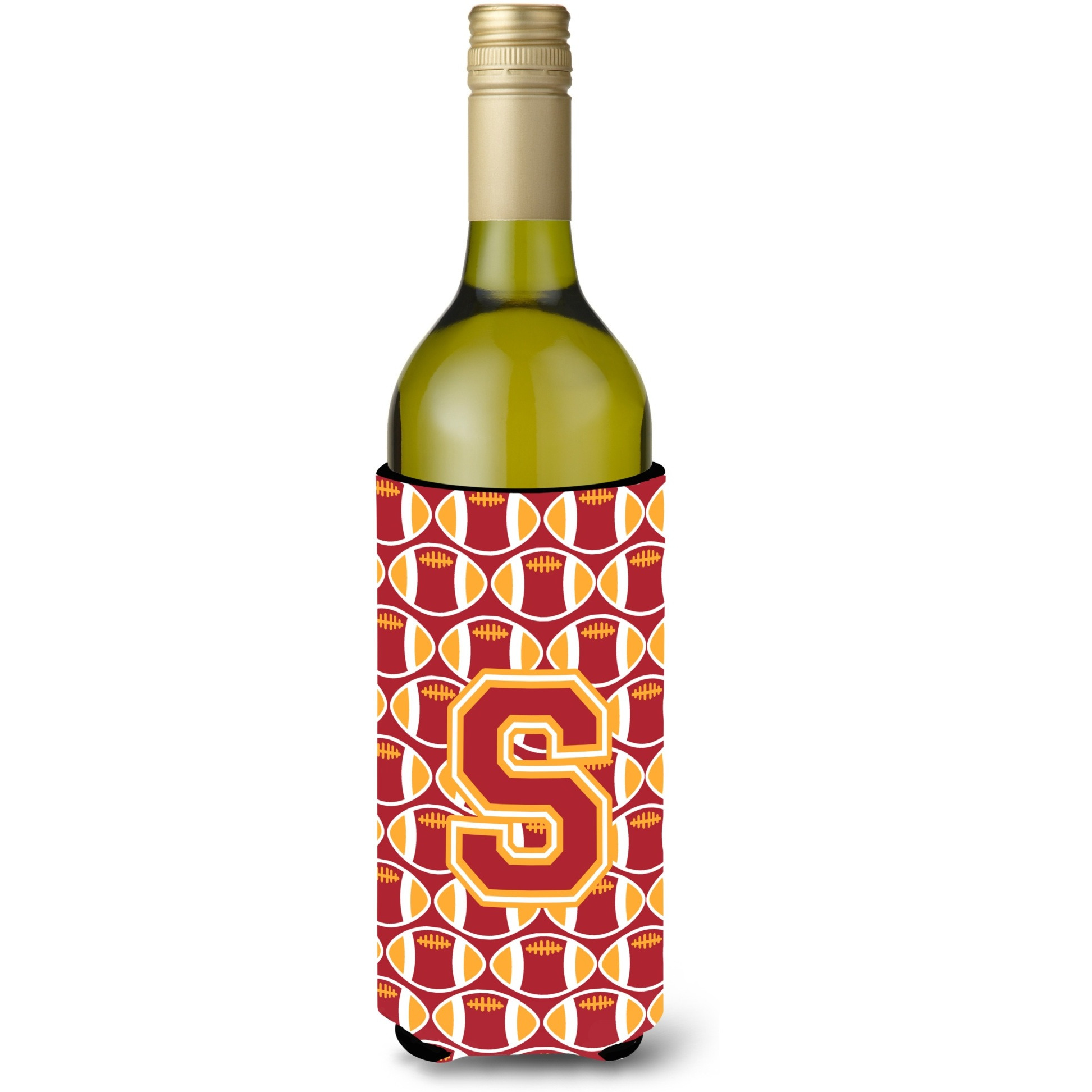 Letter S Football Cardinal and Gold Wine Bottle Beverage Insulator Hugger CJ1070-SLITERK