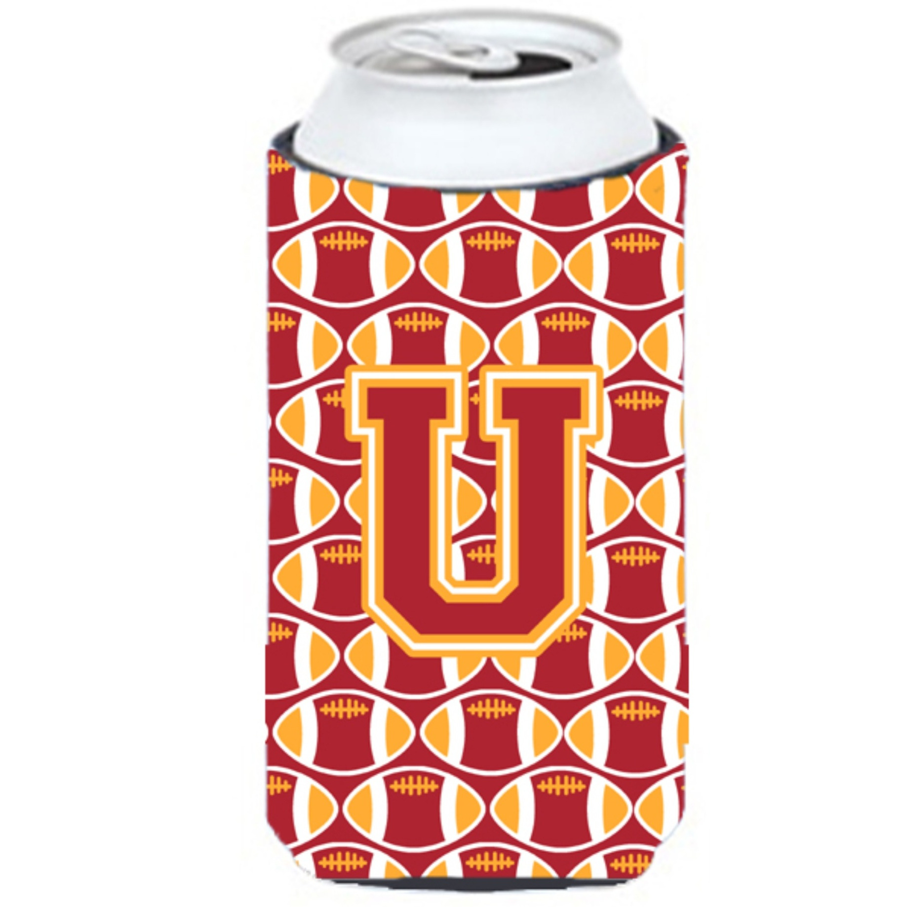Letter U Football Cardinal and Gold Tall Boy Beverage Insulator Hugger CJ1070-UTBC