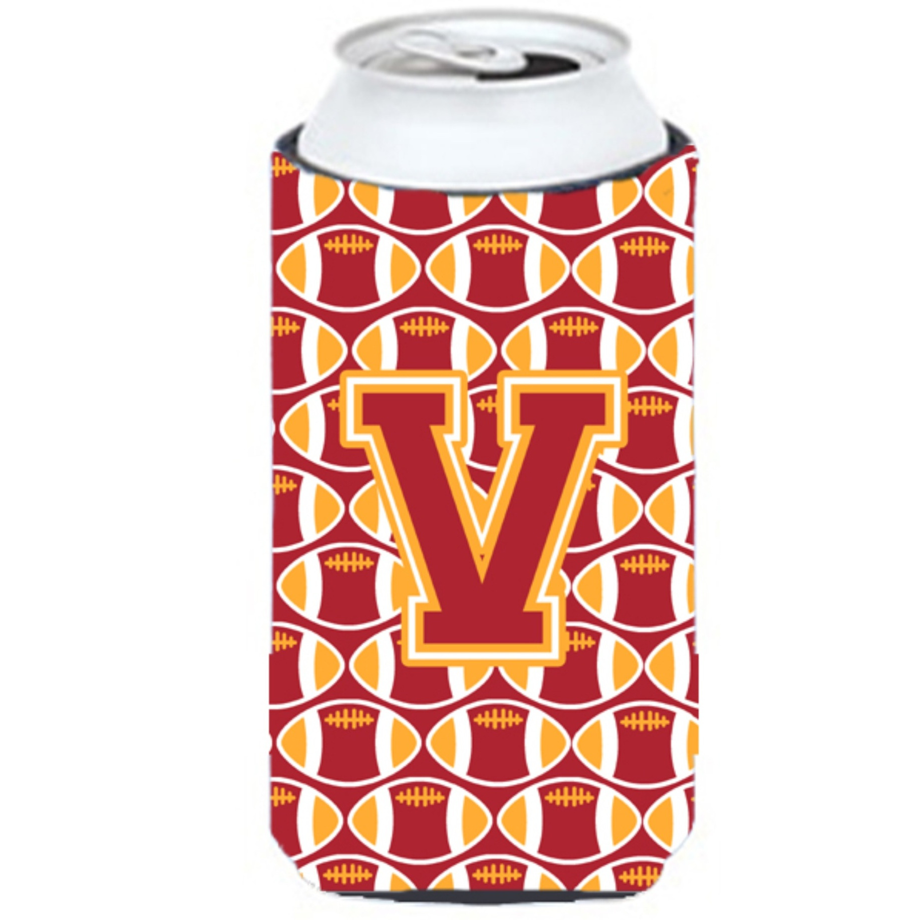 Letter V Football Cardinal and Gold Tall Boy Beverage Insulator Hugger CJ1070-VTBC