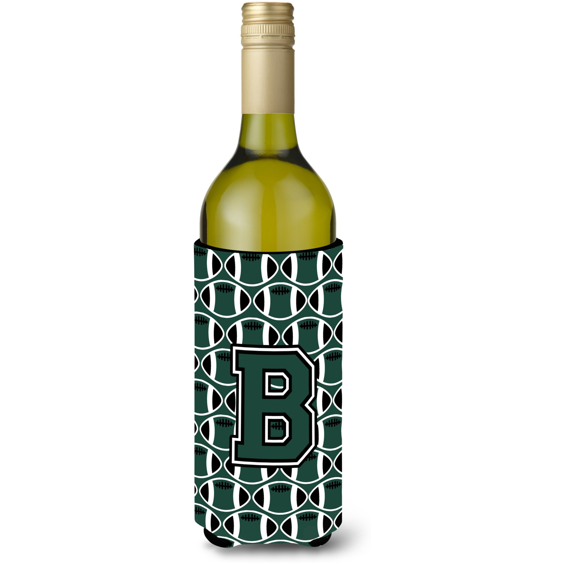 Letter B Football Green and White Wine Bottle Beverage Insulator Hugger CJ1071-BLITERK