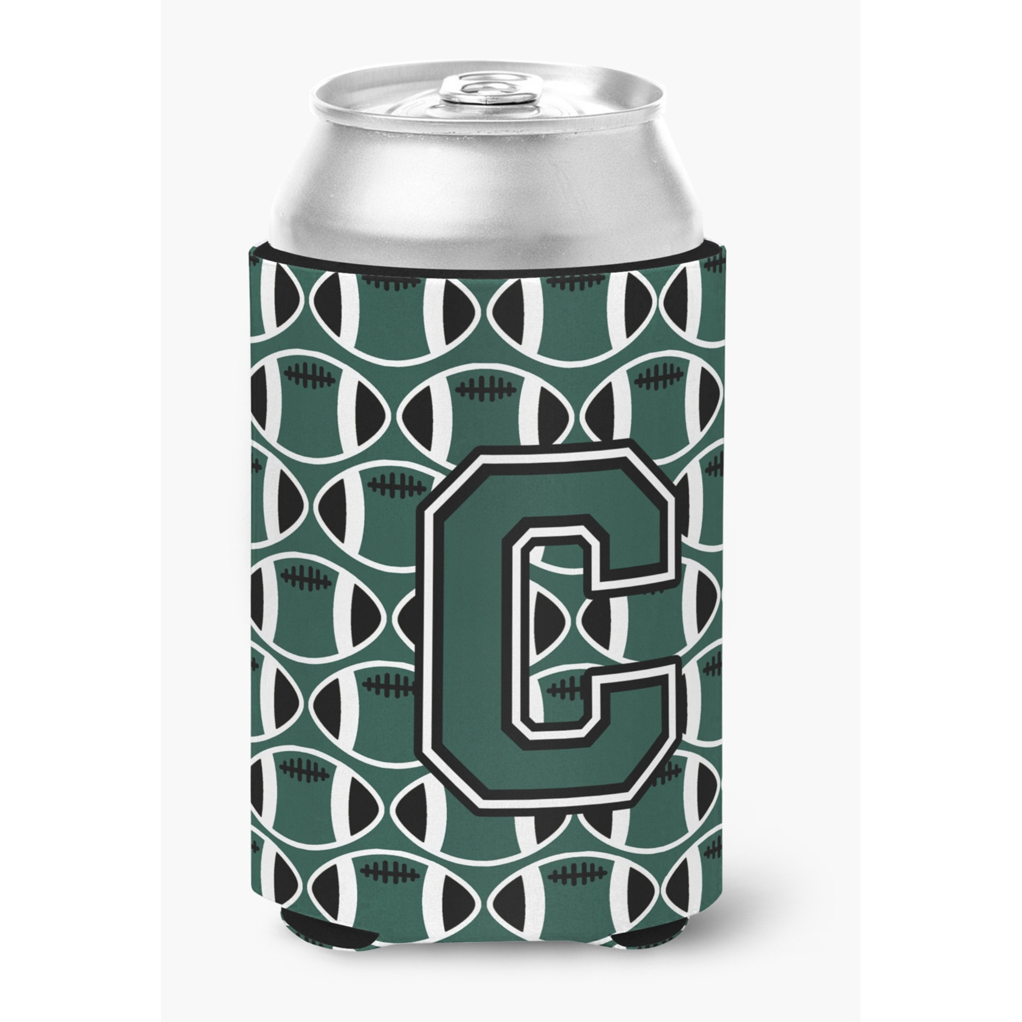 &quotCaroline's Treasures CJ1071-CCC Letter C Football Green and White Can or Bottle Hugger, Multicolor"