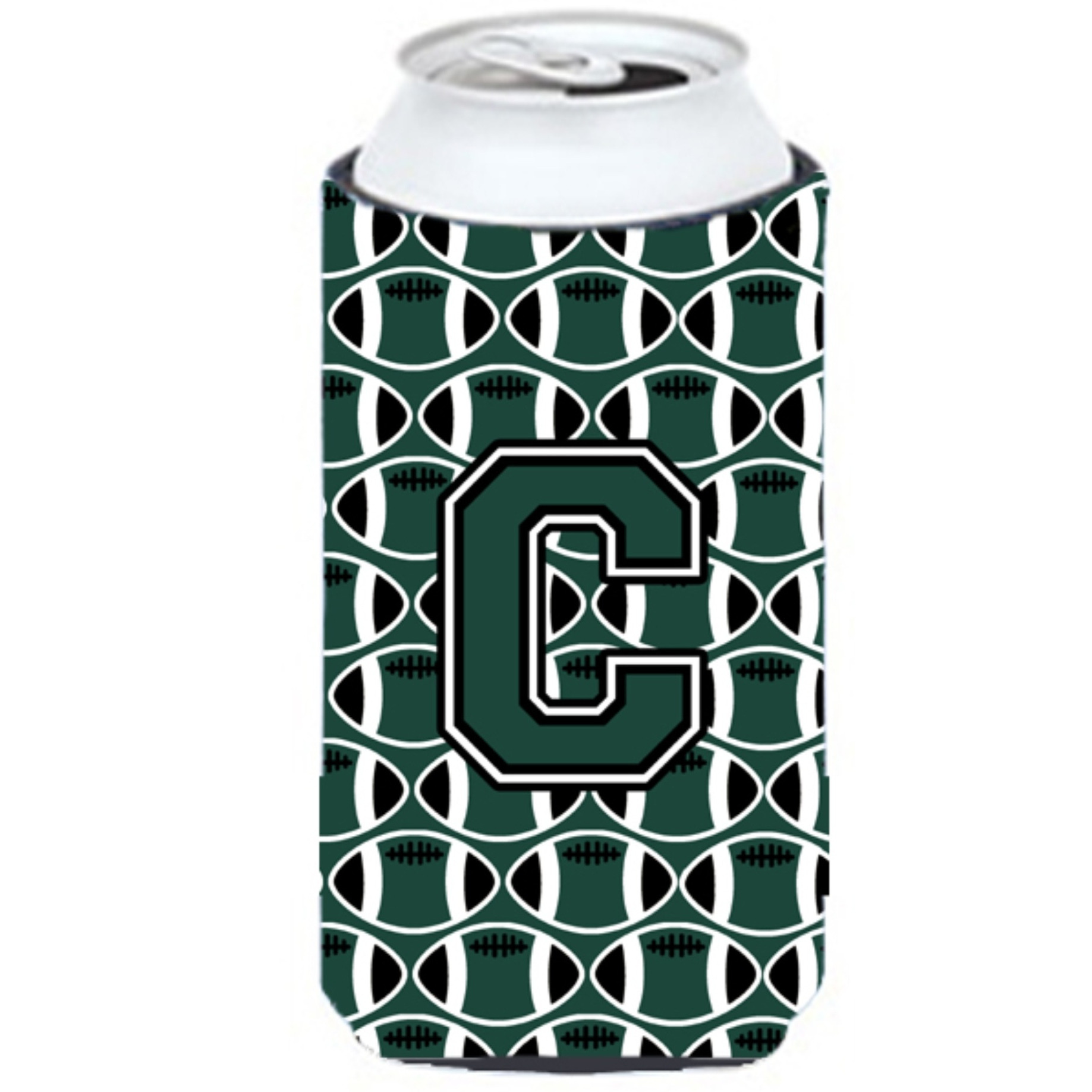 Letter C Football Green and White Tall Boy Beverage Insulator Hugger CJ1071-CTBC
