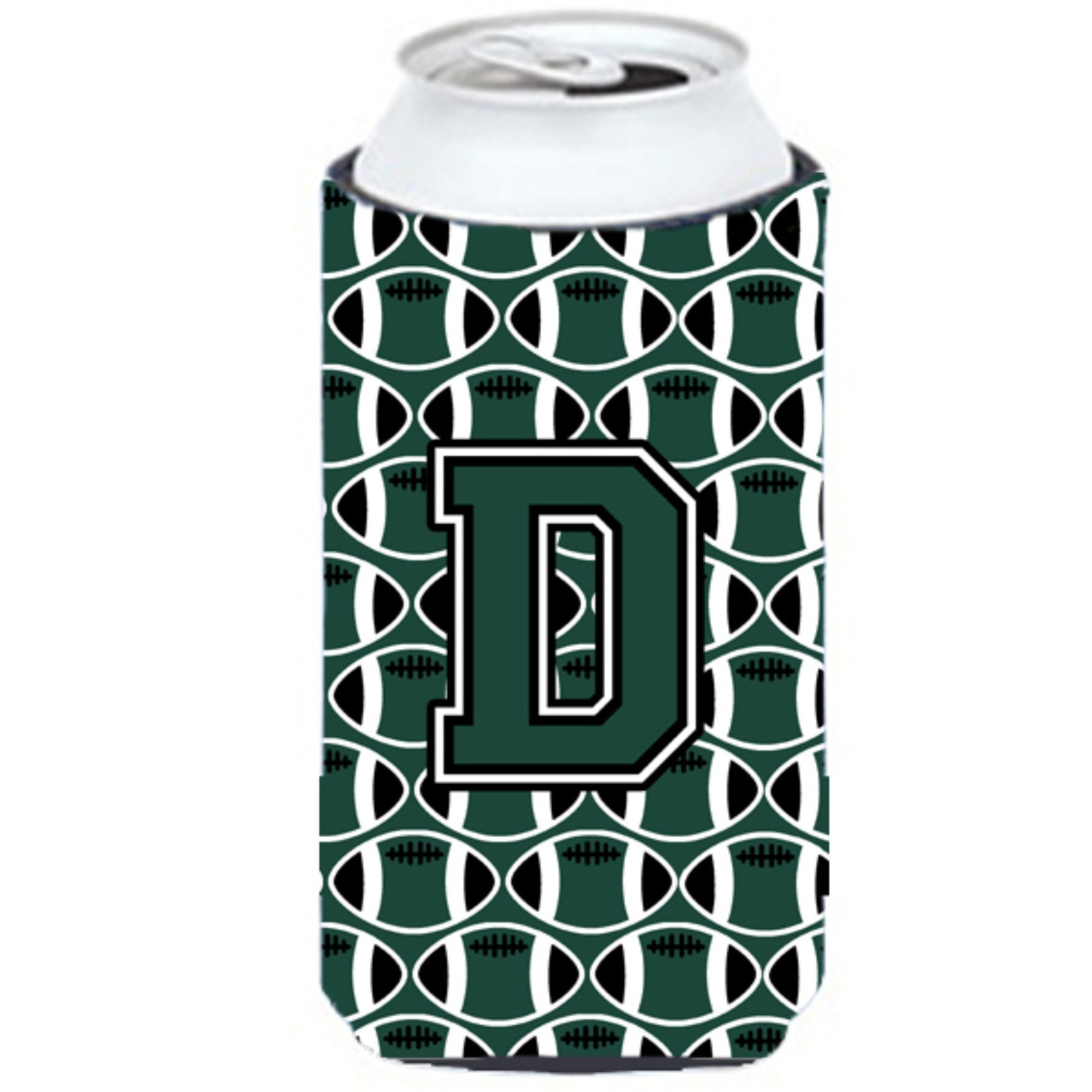 Letter D Football Green and White Tall Boy Beverage Insulator Hugger CJ1071-DTBC