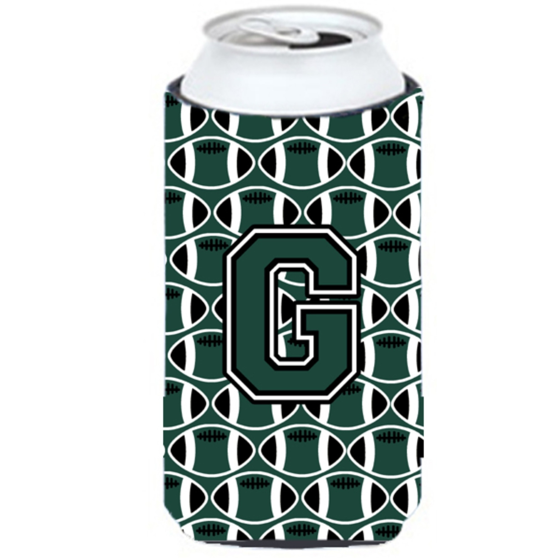 Letter G Football Green and White Tall Boy Beverage Insulator Hugger CJ1071-GTBC