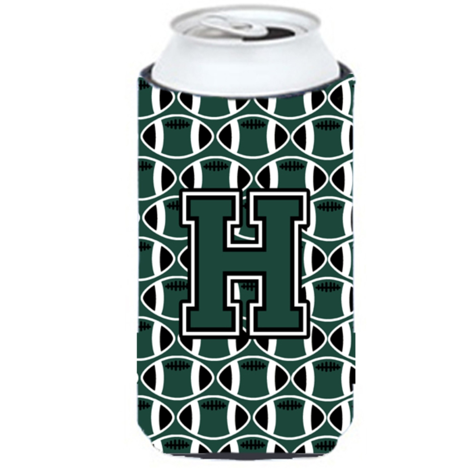 Letter H Football Green and White Tall Boy Beverage Insulator Hugger CJ1071-HTBC