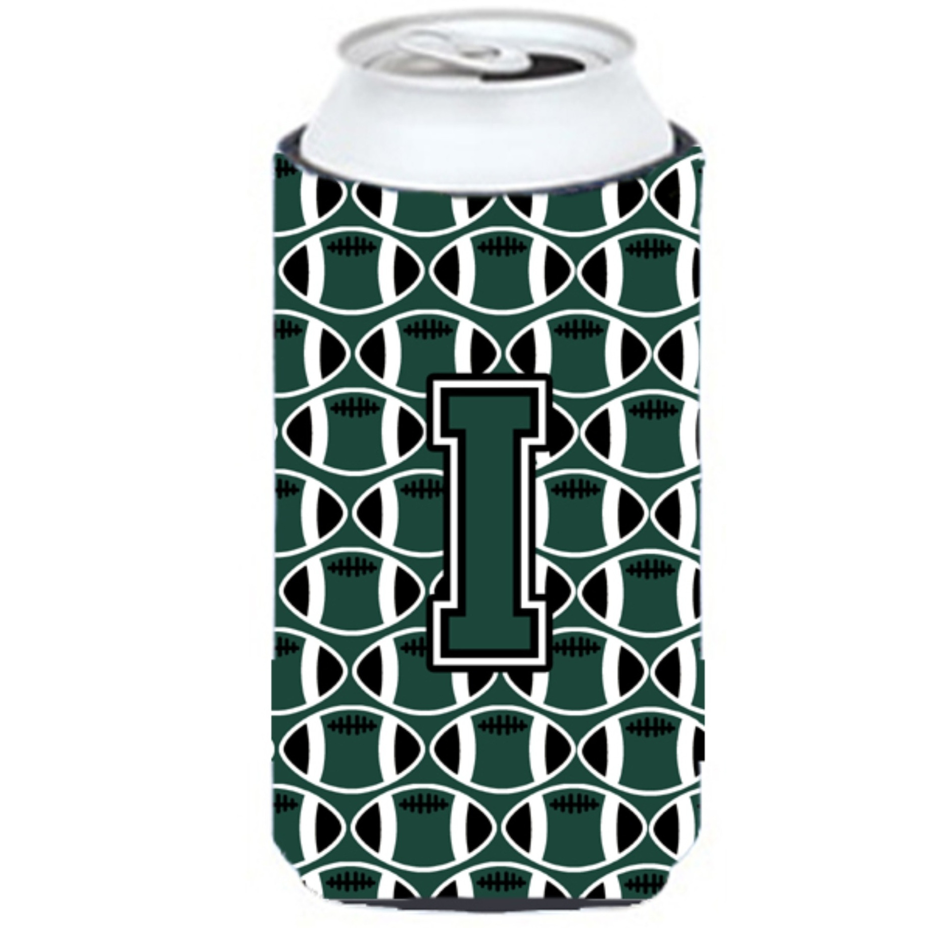 Letter I Football Green and White Tall Boy Beverage Insulator Hugger CJ1071-ITBC
