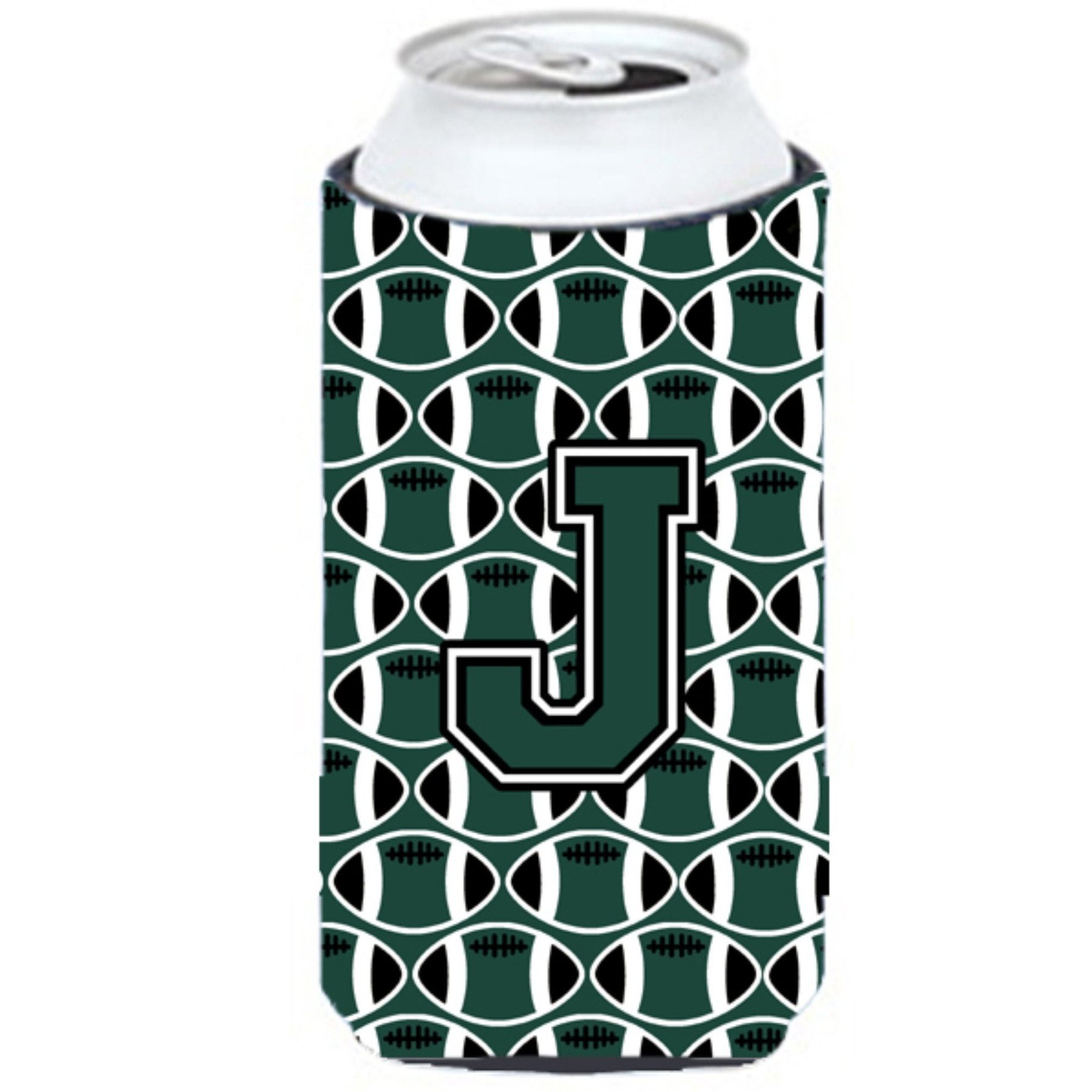 Letter J Football Green and White Tall Boy Beverage Insulator Hugger CJ1071-JTBC