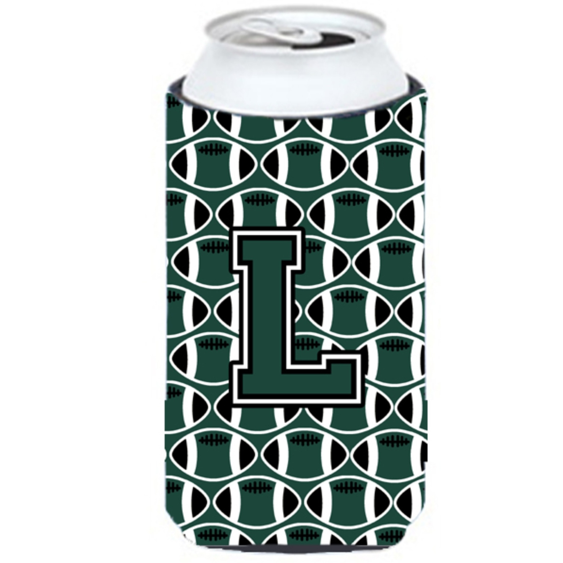 Letter L Football Green and White Tall Boy Beverage Insulator Hugger CJ1071-LTBC