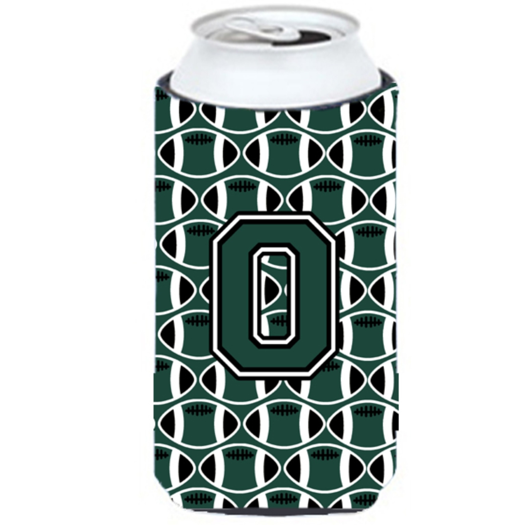 Letter O Football Green and White Tall Boy Beverage Insulator Hugger CJ1071-OTBC
