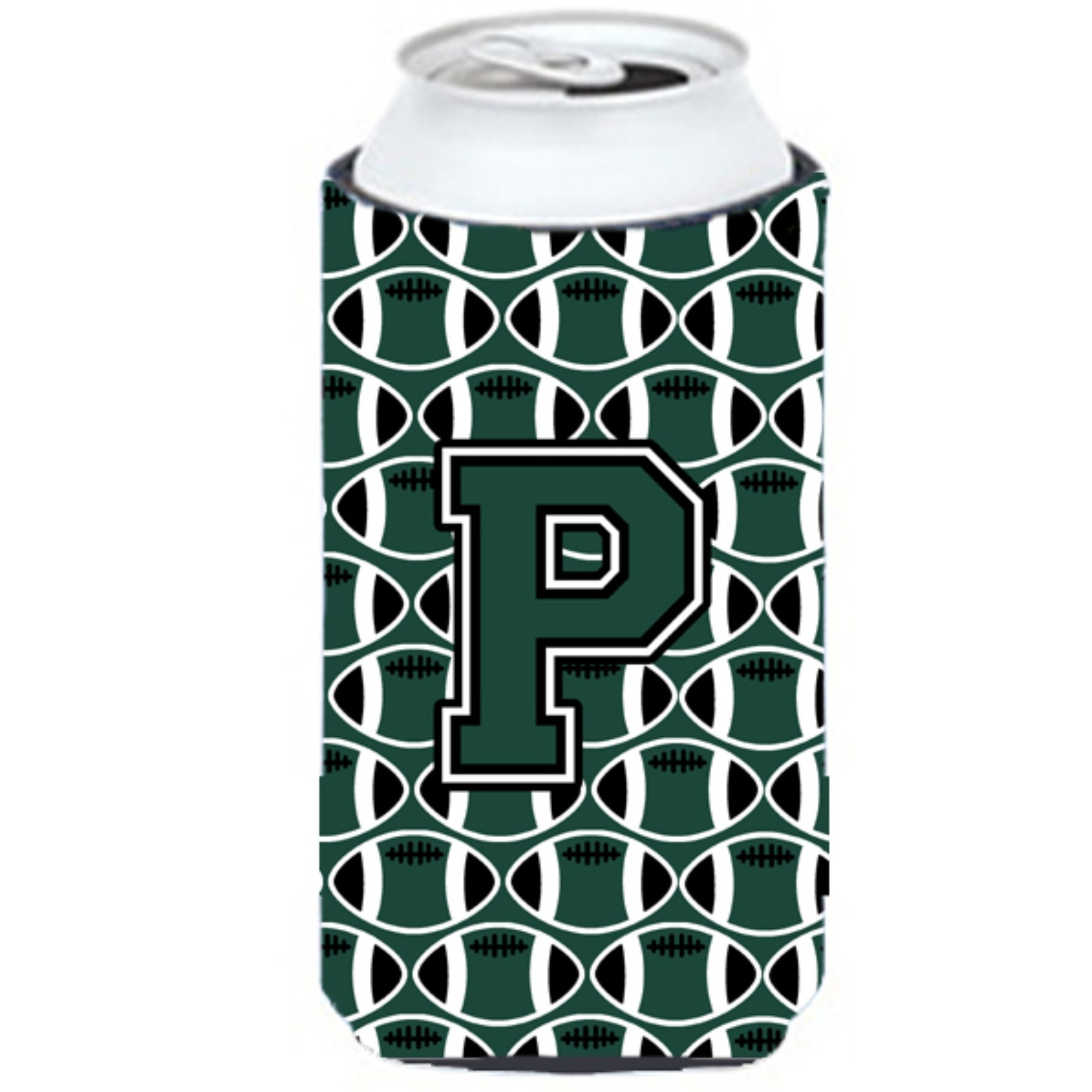 Letter P Football Green and White Tall Boy Beverage Insulator Hugger CJ1071-PTBC