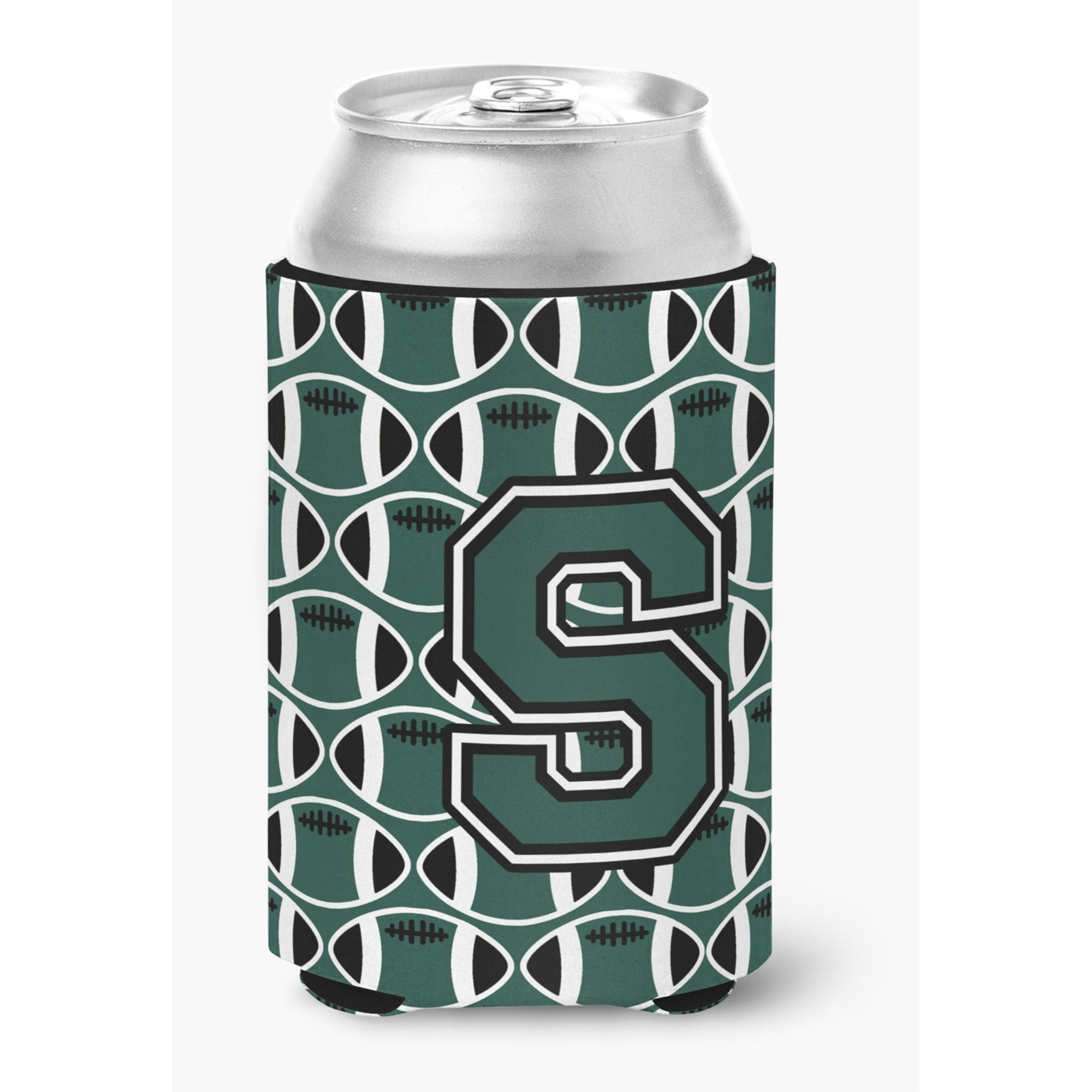 &quotCaroline's Treasures CJ1071-SCC Letter S Football Green and White Can or Bottle Hugger, Multicolor"