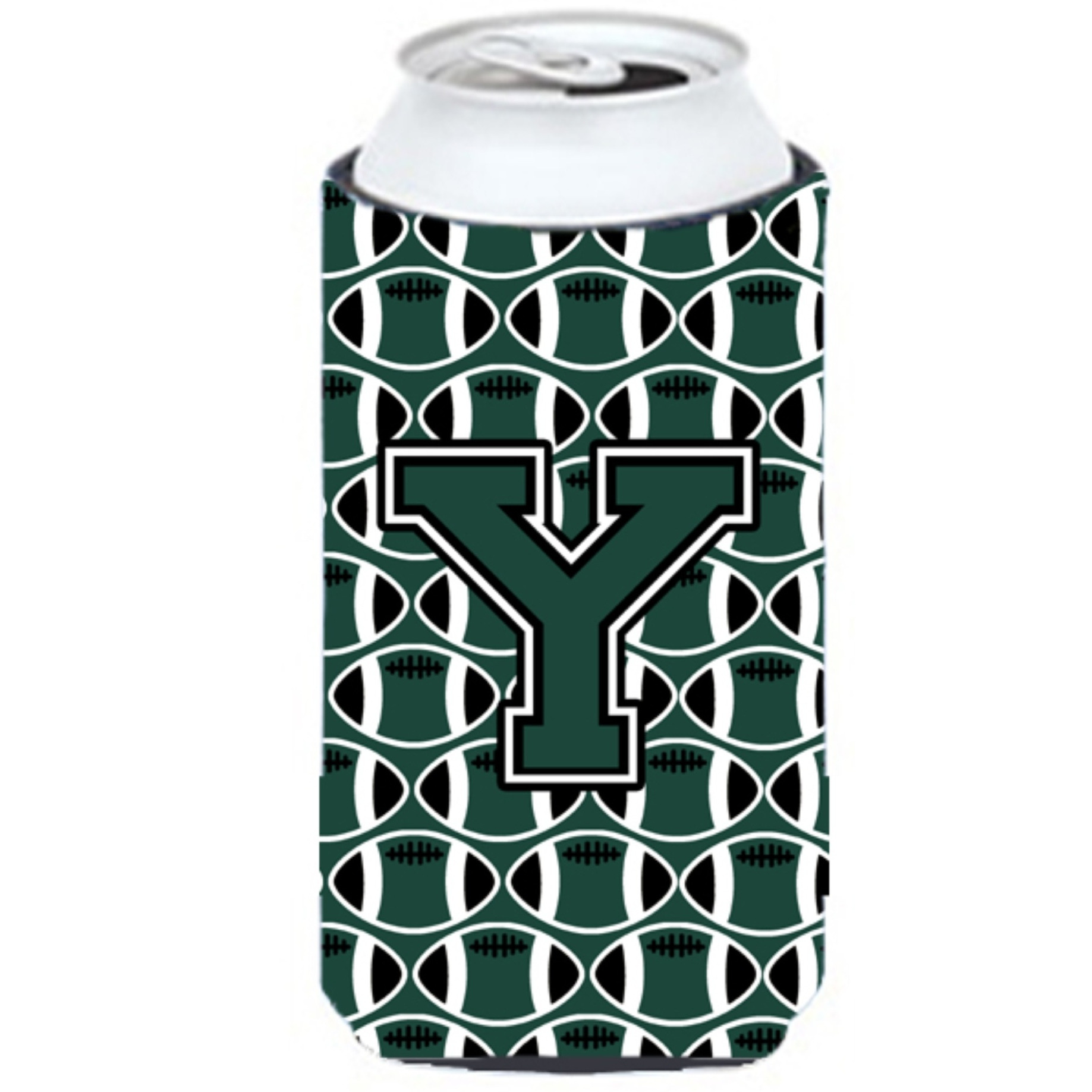 Letter Y Football Green and White Tall Boy Beverage Insulator Hugger CJ1071-YTBC