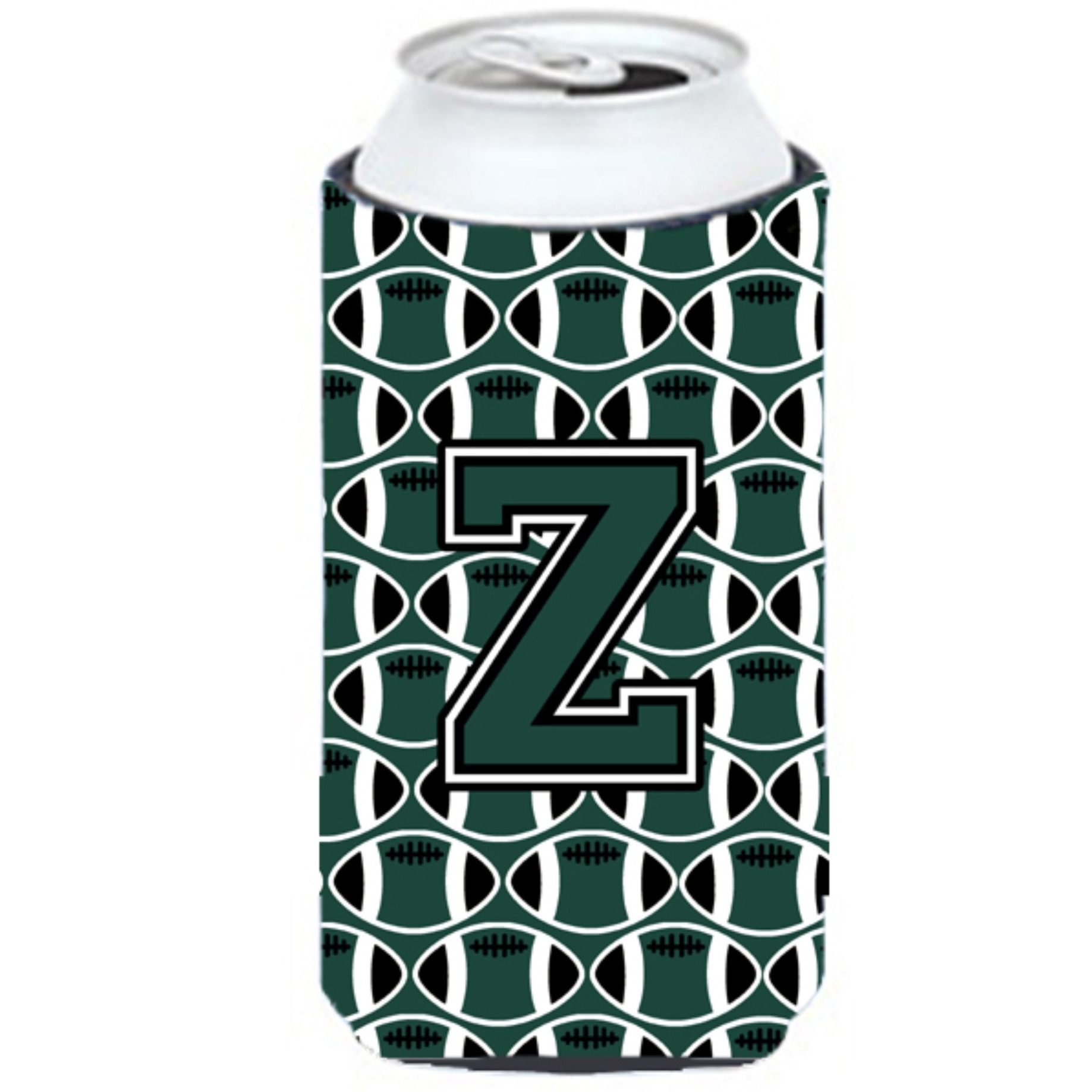 Letter Z Football Green and White Tall Boy Beverage Insulator Hugger CJ1071-ZTBC
