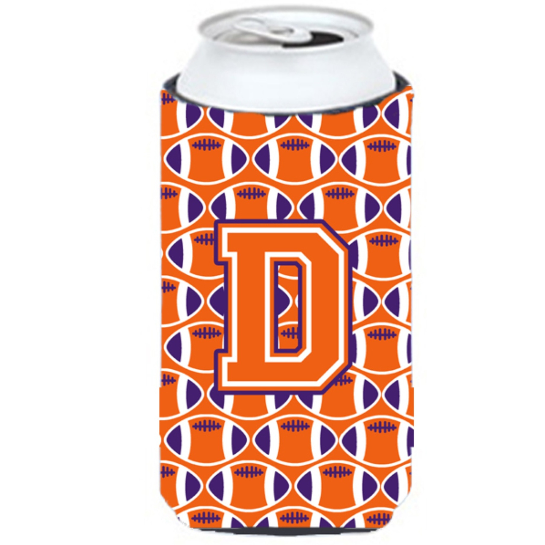&quotLetter D Football Orange, White and Regalia Tall Boy Beverage Insulator Hugger CJ1072-DTBC"