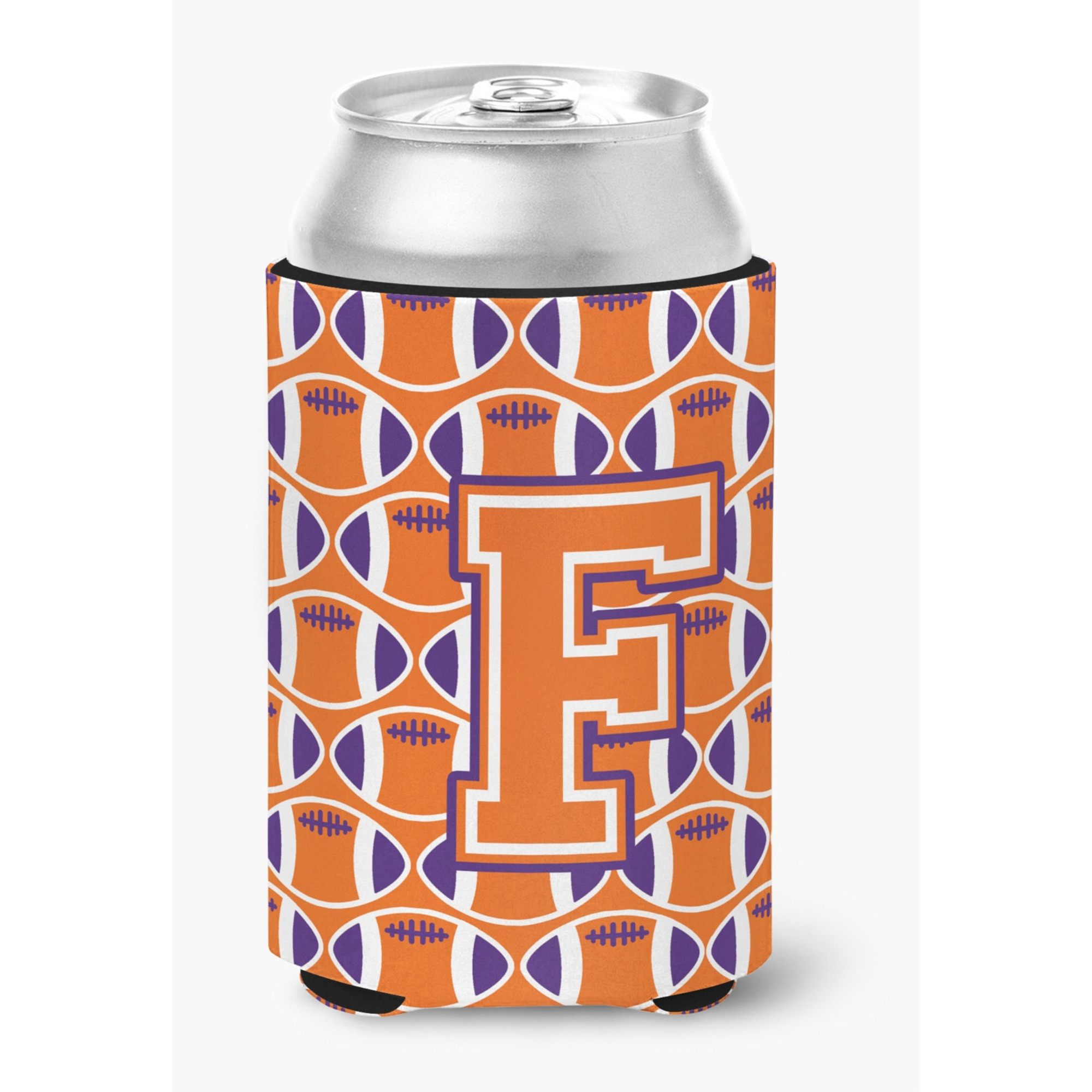 &quotCaroline's Treasures CJ1072-FCC Letter F Football Orange, White and Regalia Can or Bottle Hugger, Multicolor"