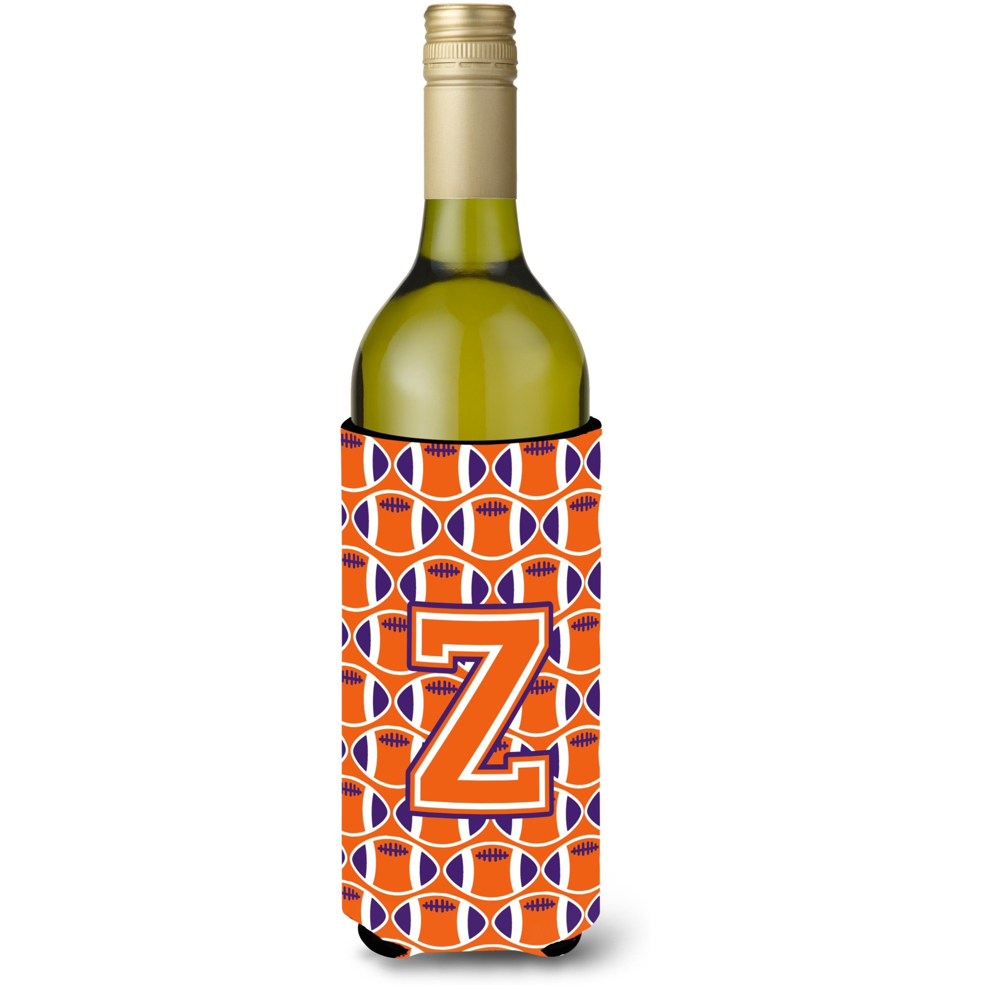 &quotLetter Z Football Orange, White and Regalia Wine Bottle Beverage Insulator Hugger CJ1072-ZLITERK"