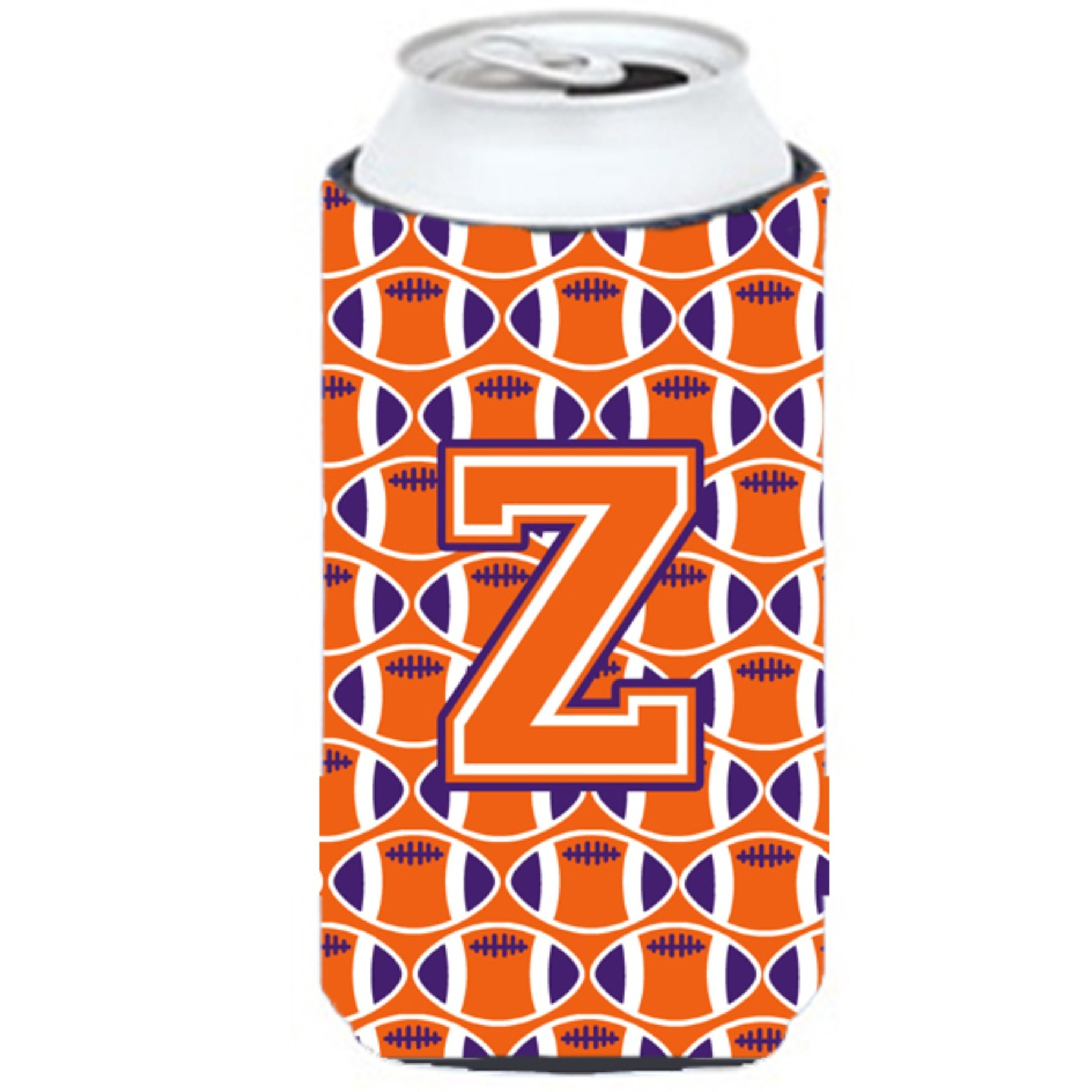 &quotLetter Z Football Orange, White and Regalia Tall Boy Beverage Insulator Hugger CJ1072-ZTBC"
