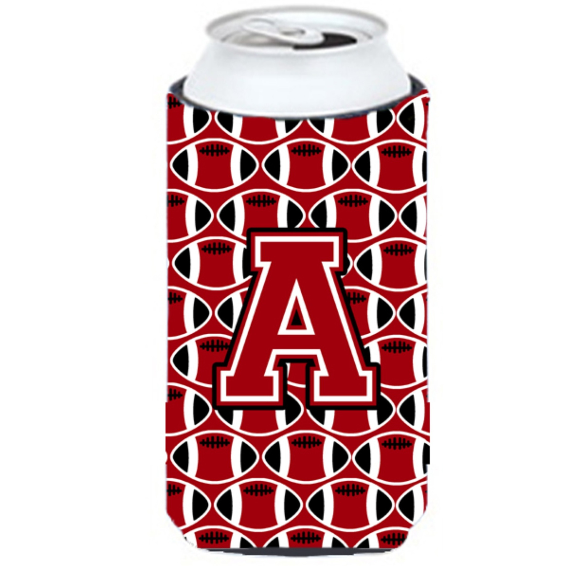 &quotLetter A Football Red, Black and White Tall Boy Beverage Insulator Hugger CJ1073-ATBC"