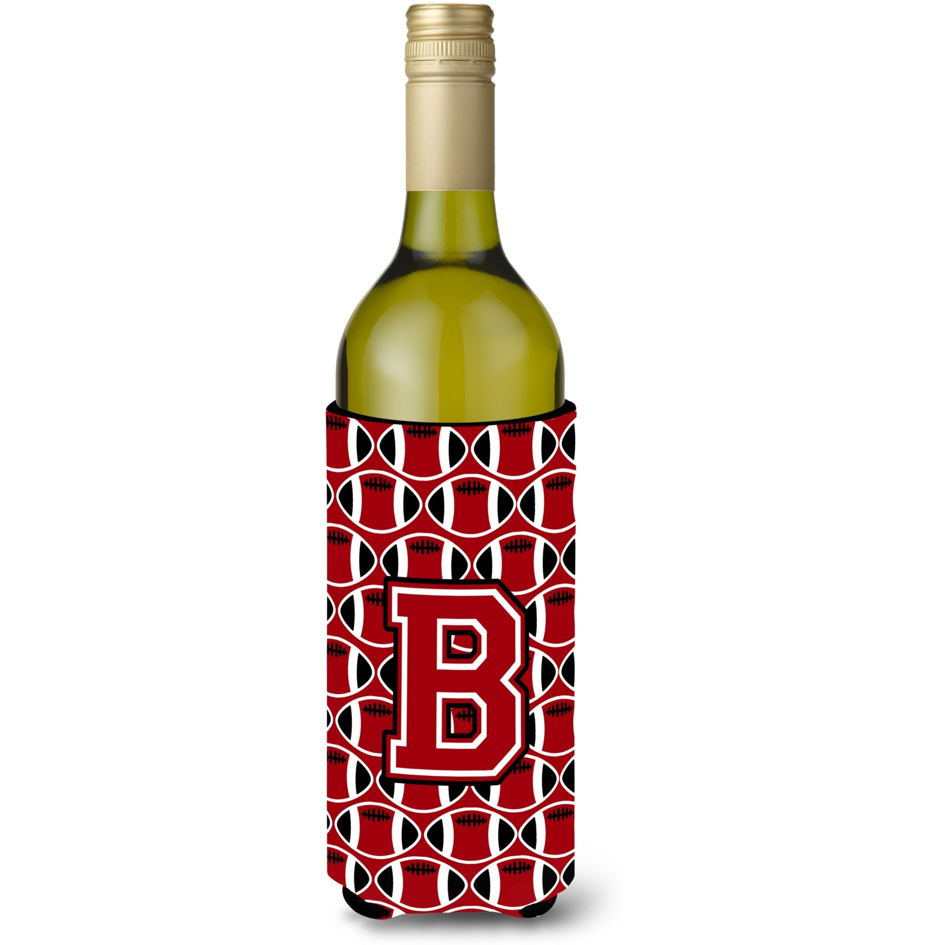&quotLetter B Football Red, Black and White Wine Bottle Beverage Insulator Hugger CJ1073-BLITERK"