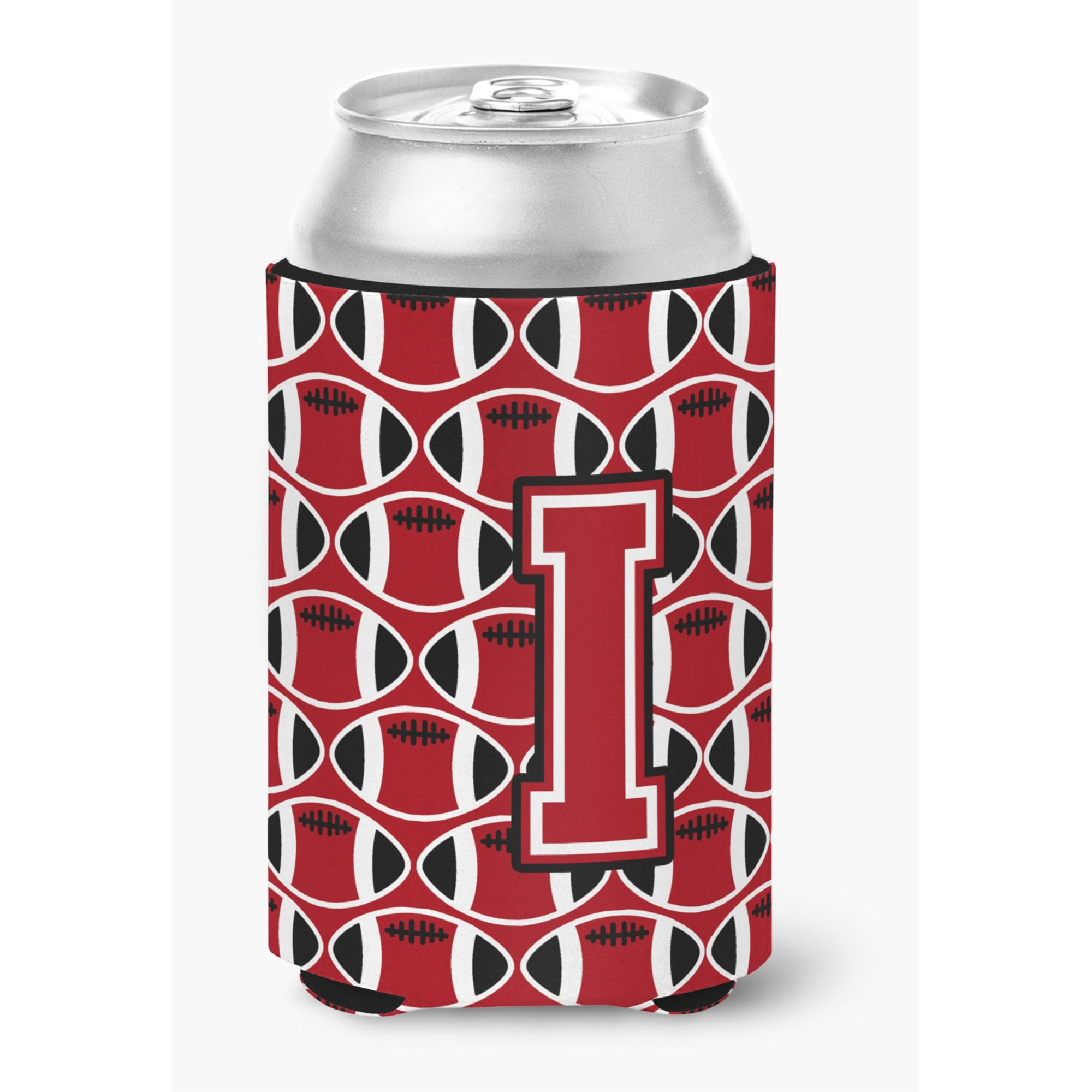 &quotCaroline's Treasures CJ1073-ICC Letter I Football Red, Black and White Can or Bottle Hugger, Multicolor"