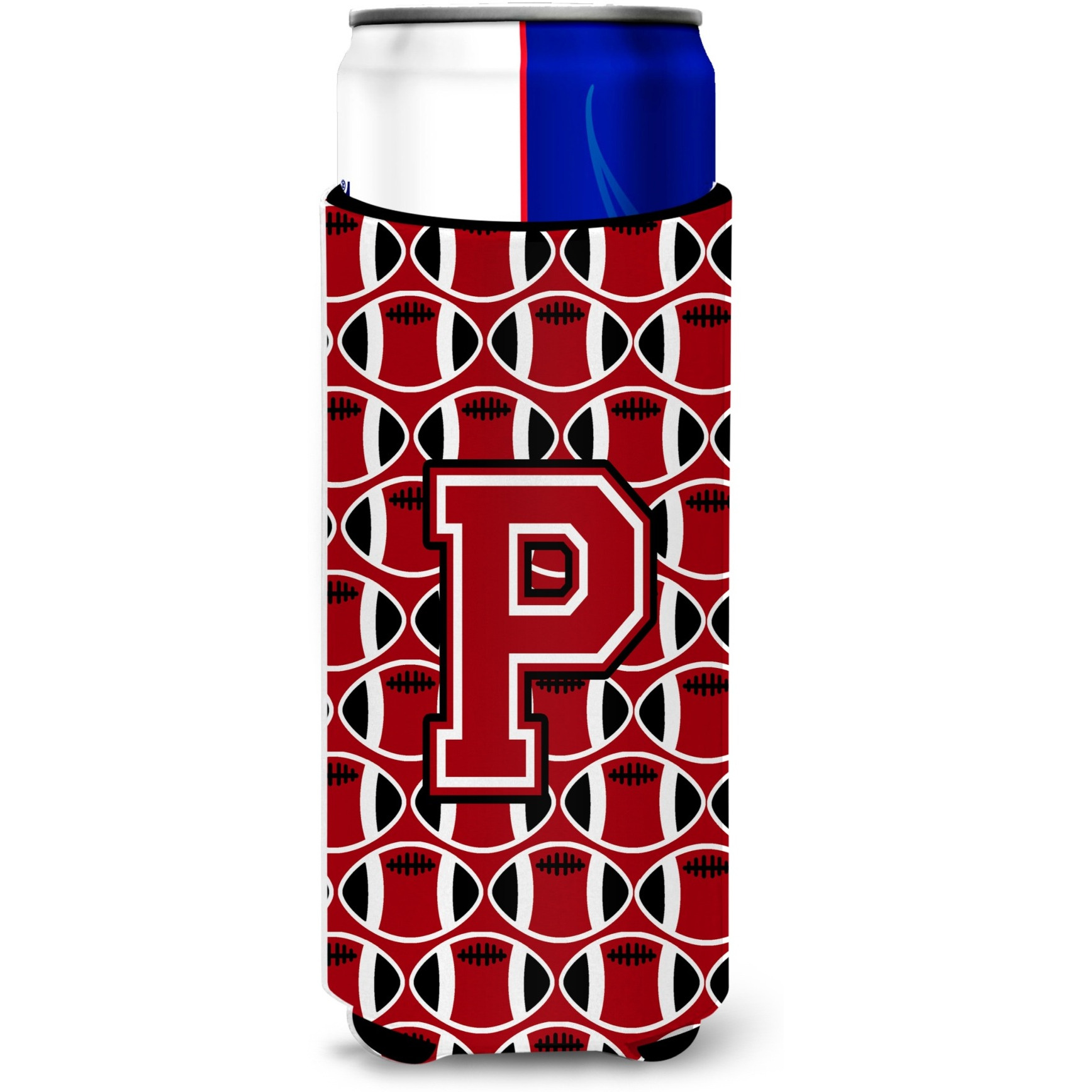 &quotLetter P Football Red, Black and White Ultra Beverage Insulators for slim cans CJ1073-PMUK"
