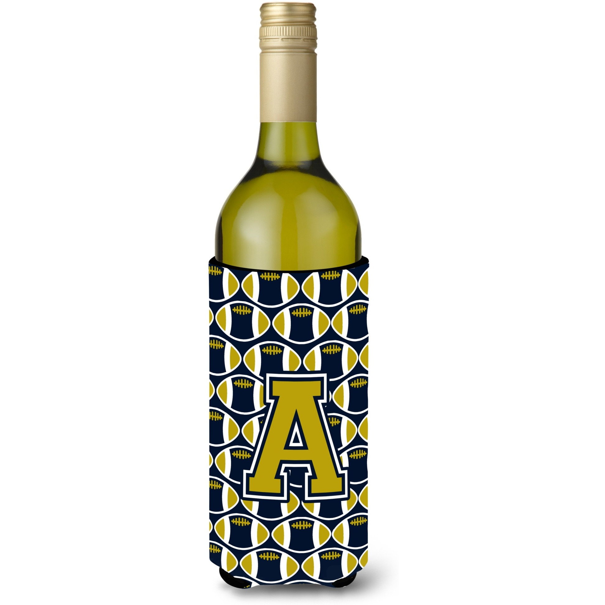 Letter A Football Blue and Gold Wine Bottle Beverage Insulator Hugger CJ1074-ALITERK