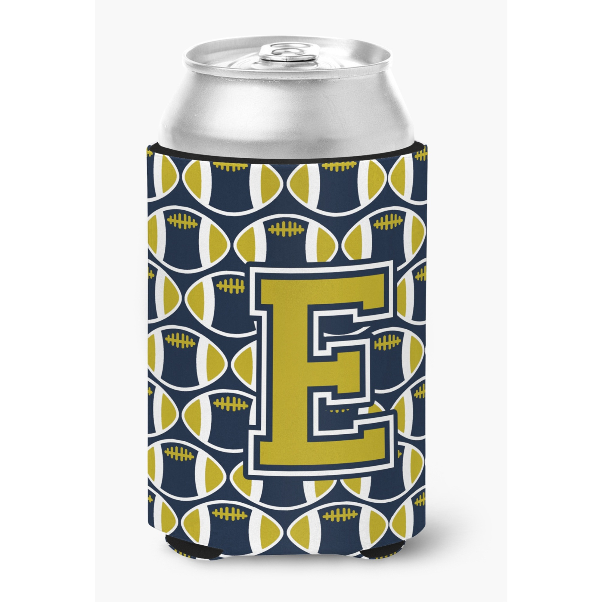 &quotCaroline's Treasures CJ1074-ECC Letter E Football Blue and Gold Can or Bottle Hugger, Multicolor"