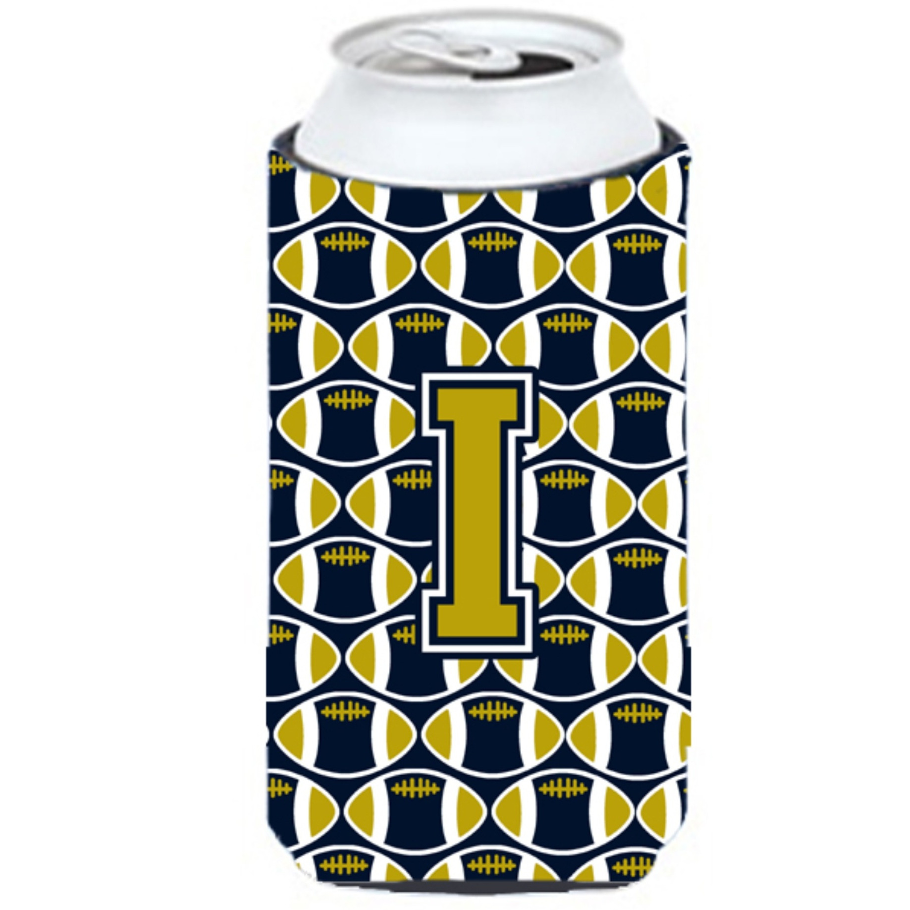 Letter I Football Blue and Gold Tall Boy Beverage Insulator Hugger CJ1074-ITBC