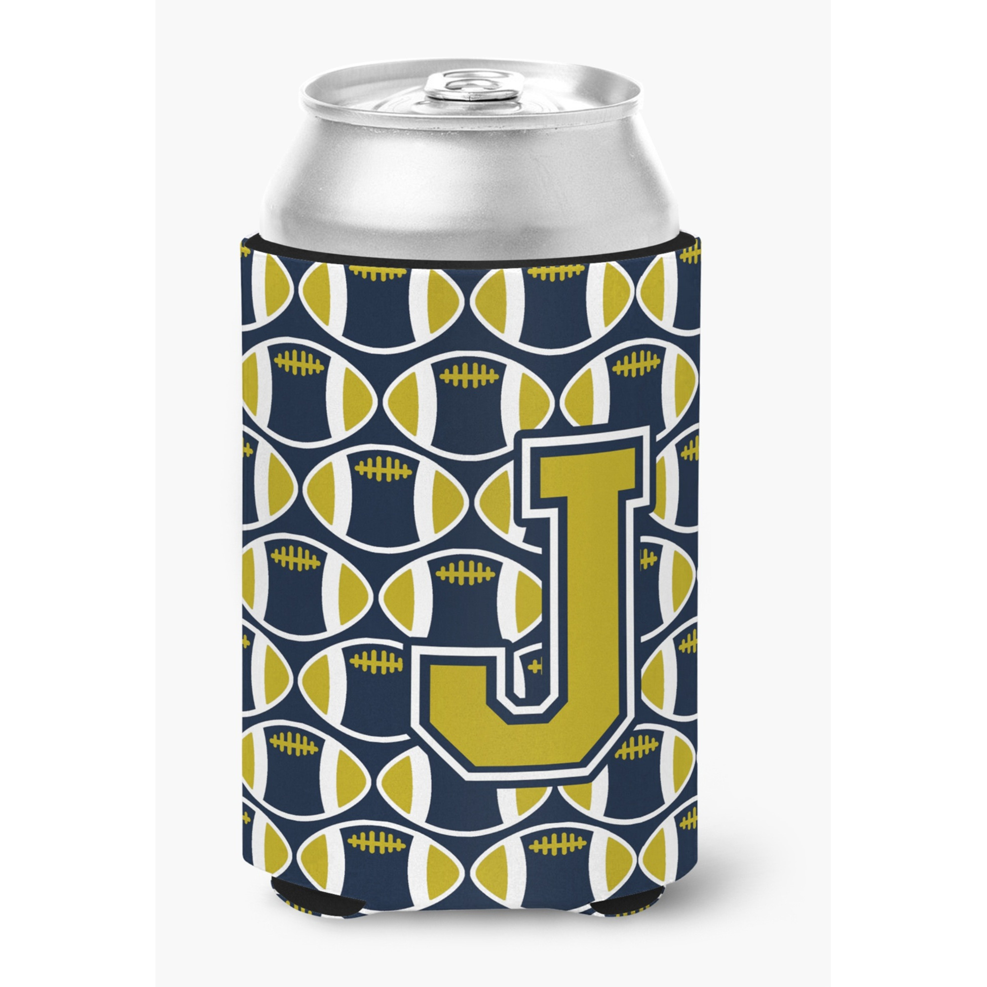 &quotCaroline's Treasures CJ1074-JCC Letter J Football Blue and Gold Can or Bottle Hugger, Multicolor"