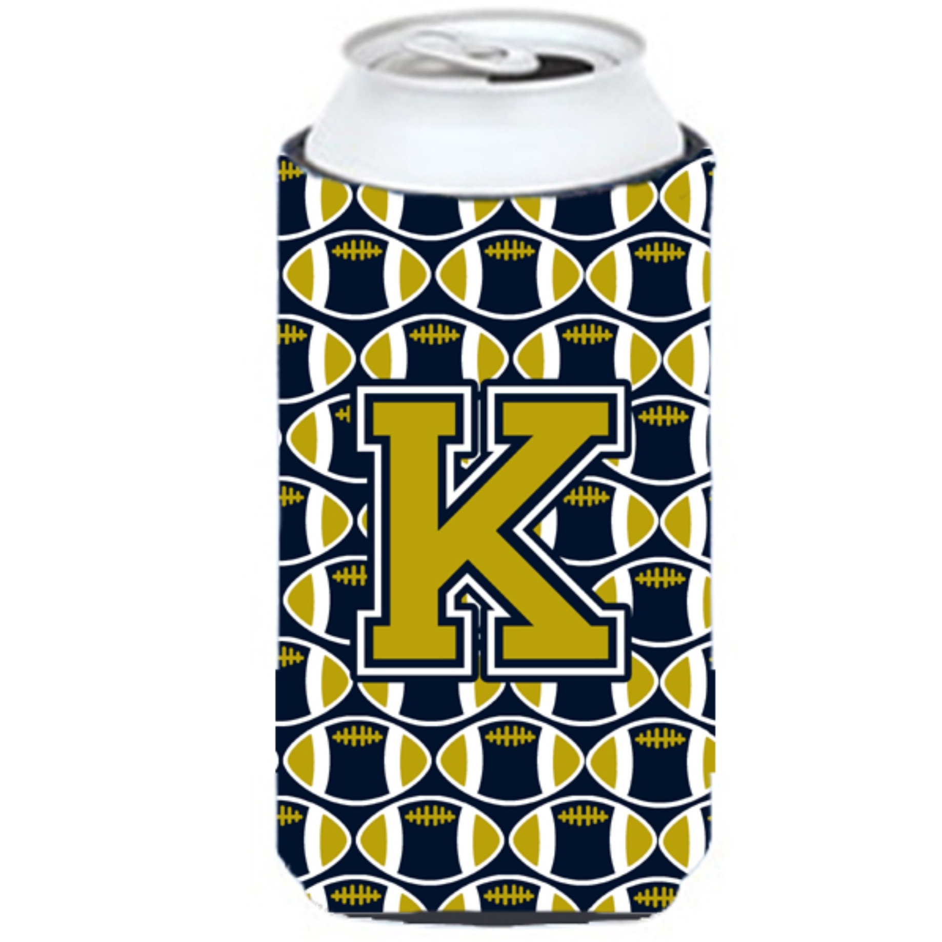 Letter K Football Blue and Gold Tall Boy Beverage Insulator Hugger CJ1074-KTBC