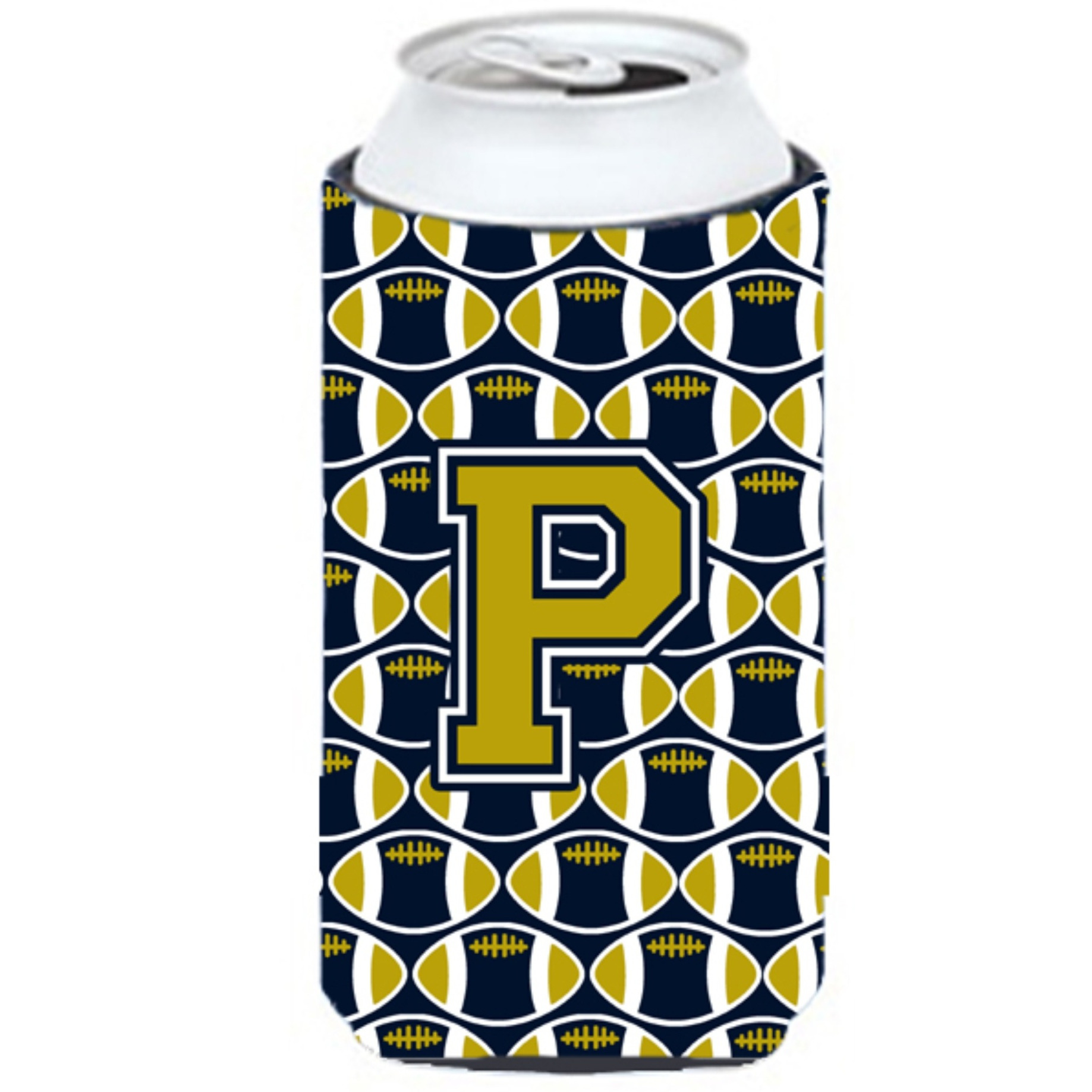 Letter P Football Blue and Gold Tall Boy Beverage Insulator Hugger CJ1074-PTBC