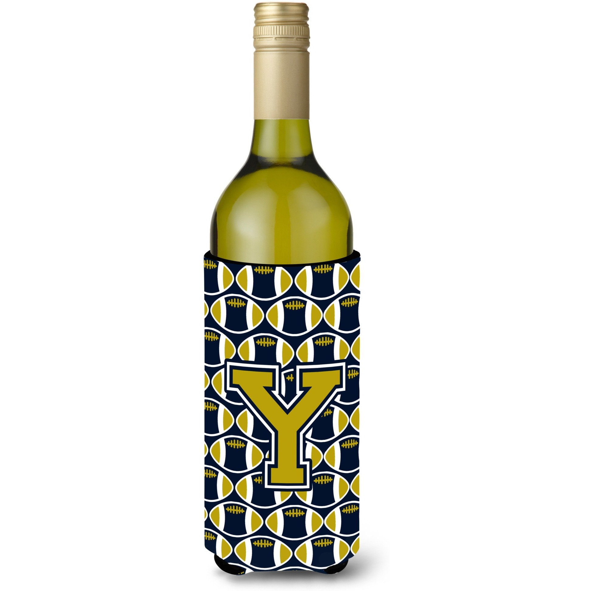 Letter Y Football Blue and Gold Wine Bottle Beverage Insulator Hugger CJ1074-YLITERK