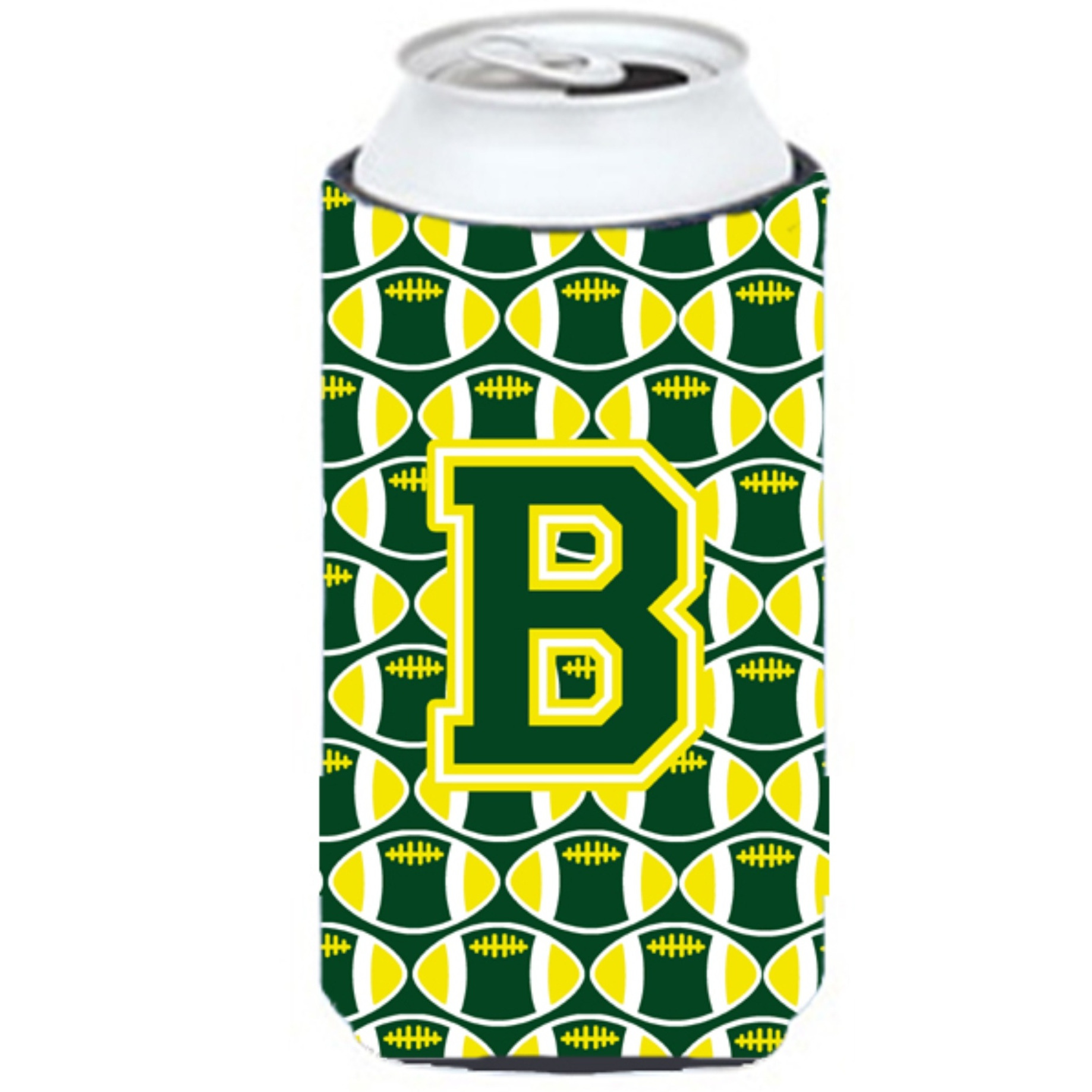 &quotCaroline's Treasures CJ1075-BTBC Letter B Football Green and Yellow Tall Boy Koozie Hugger, Multicolor"