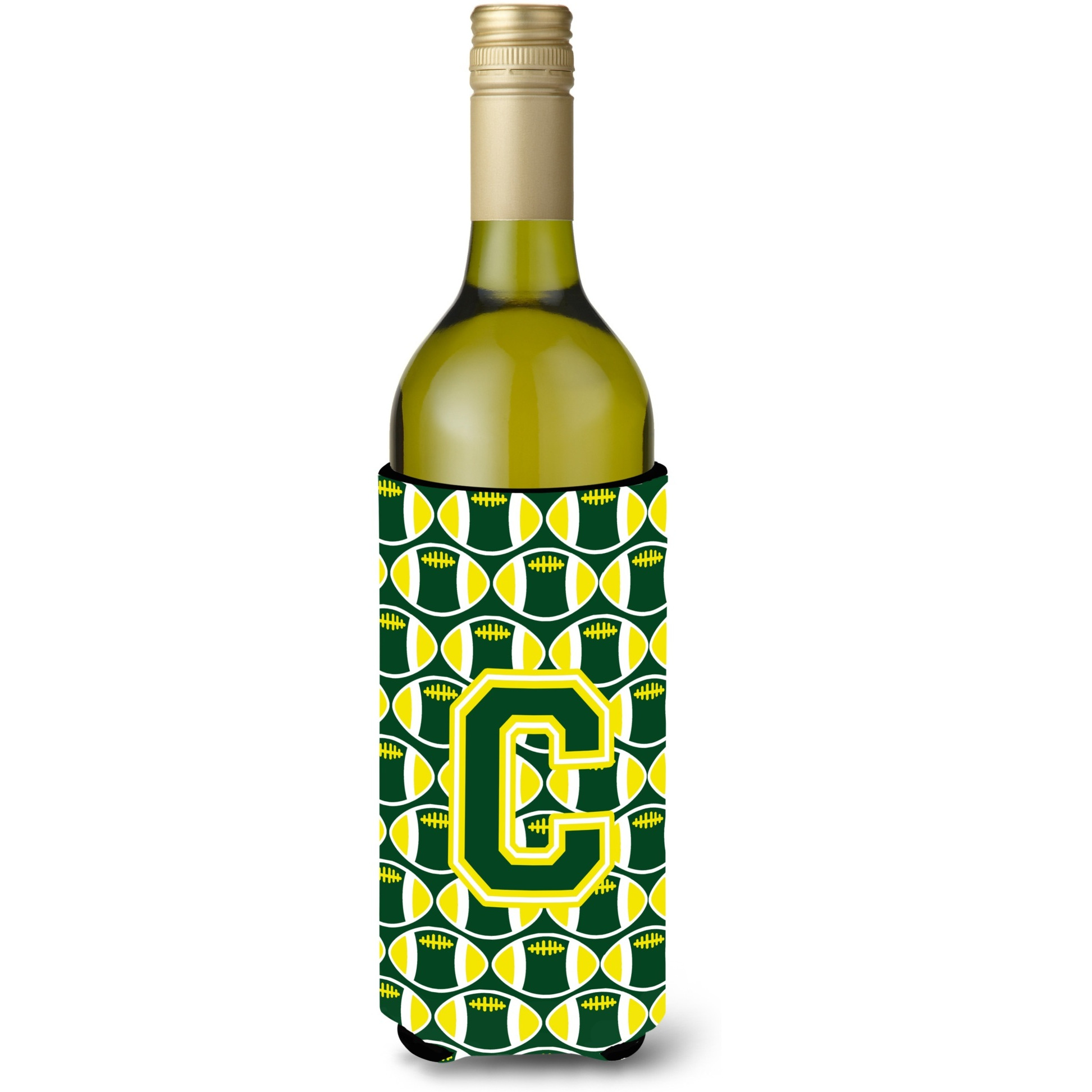 Letter C Football Green and Yellow Wine Bottle Beverage Insulator Hugger CJ1075-CLITERK